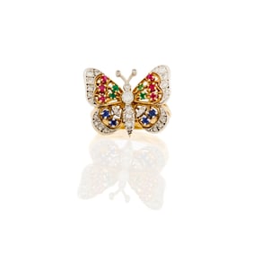 Gold, Platinum and Gem-Set Butterfly Ring