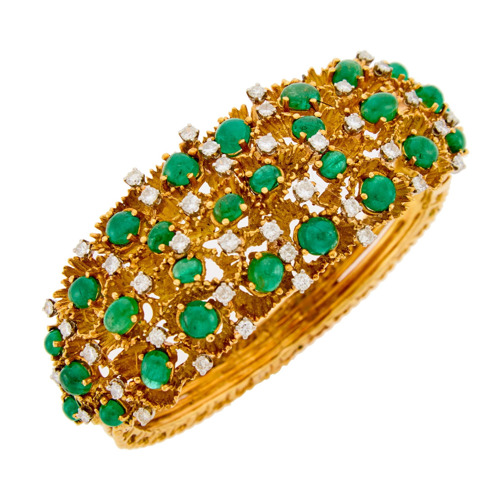 Two-Color Gold, Cabochon Emerald and Diamond Bangle Bracelet (1 of 1)