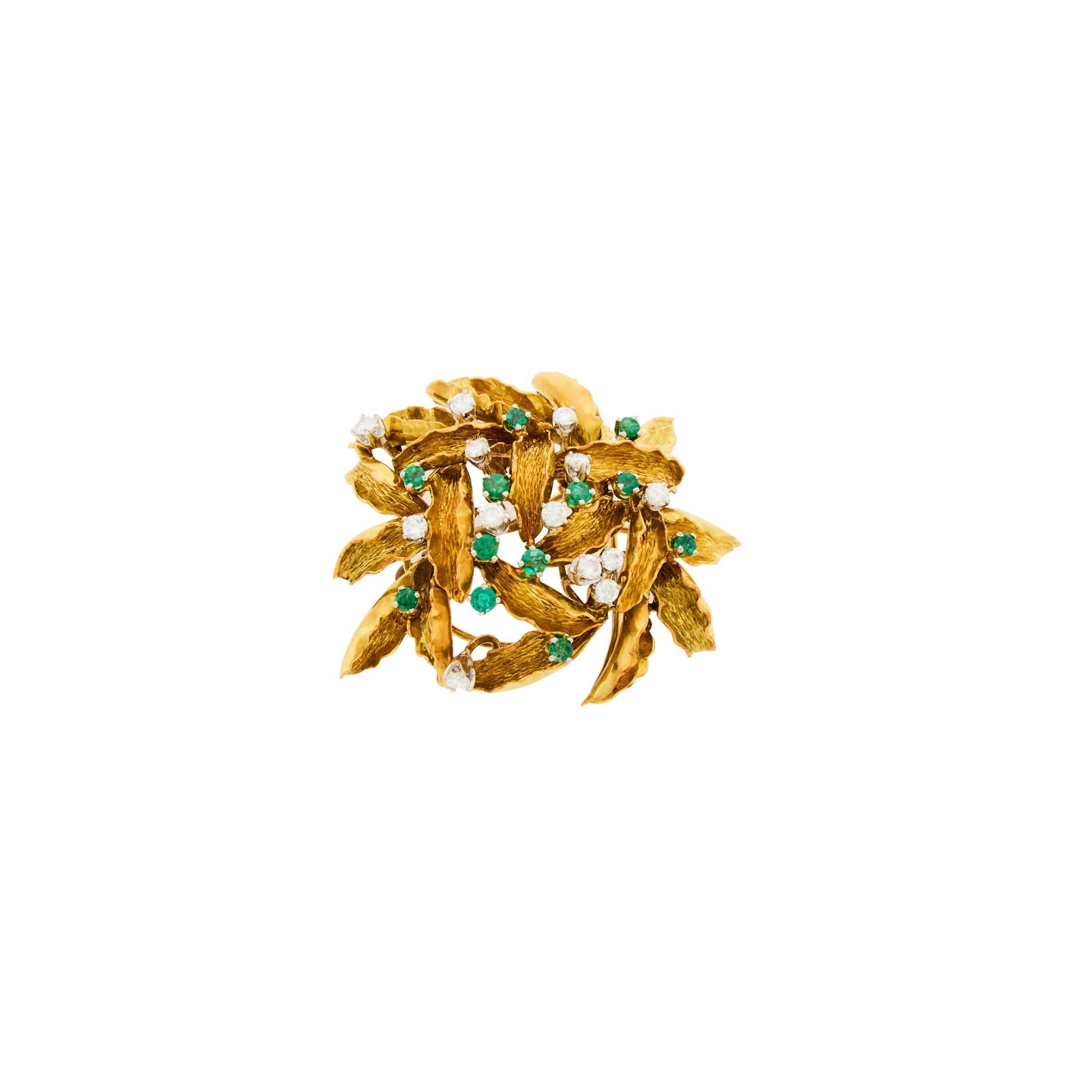 Two-Color Gold, Emerald and Diamond Brooch (1 of 1)