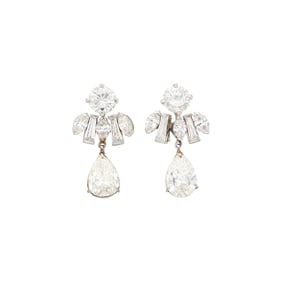 Pair of Platinum and Diamond Pendant-Earrings