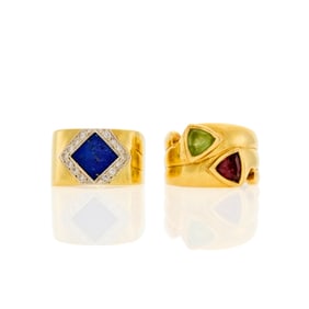 Two Two-Color Gold, Platinum, Diamond and Gem-Set Rings