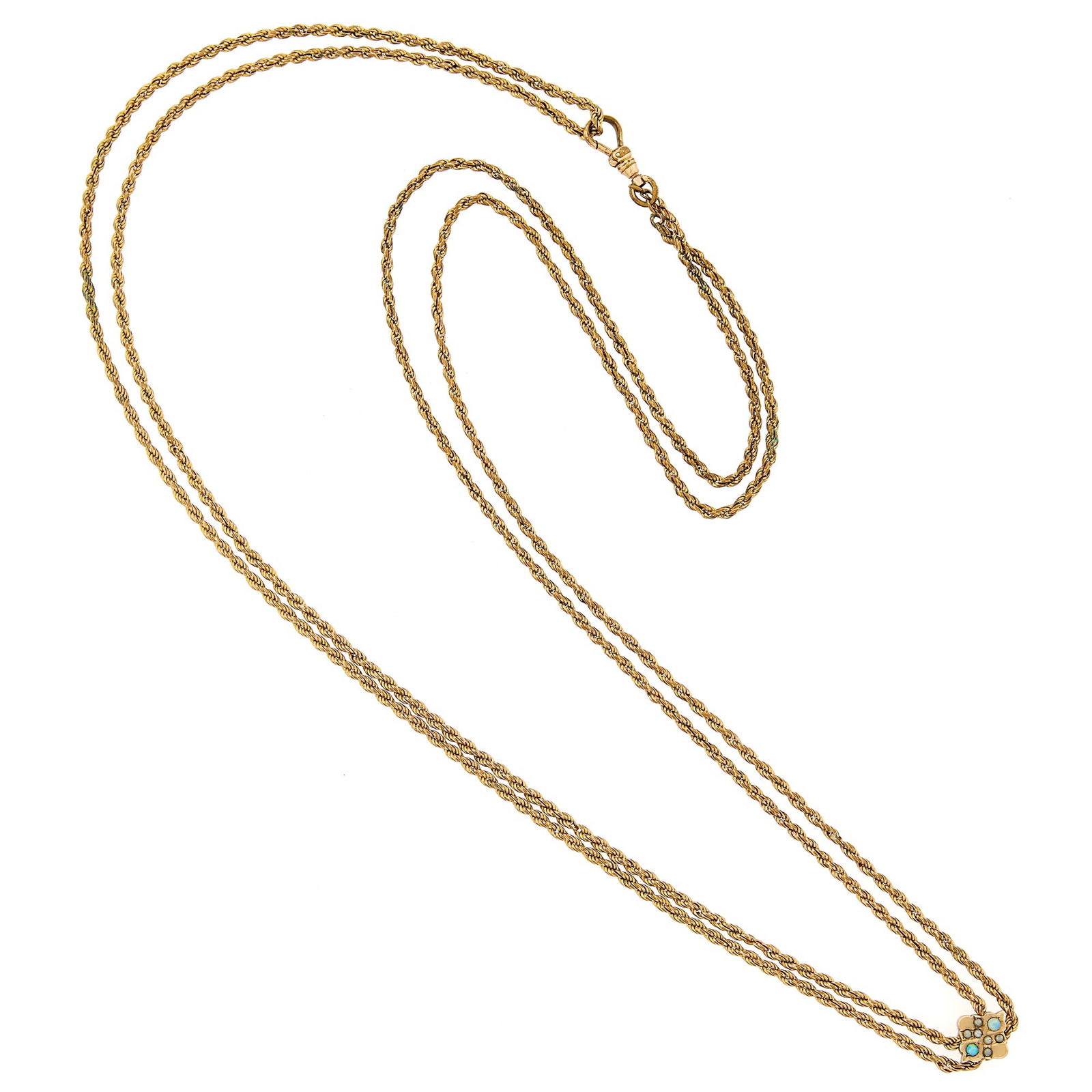 Antique Gilt-Metal, Low Karat Gold, Opal and Split Pearl Watch Fob (1 of 1)