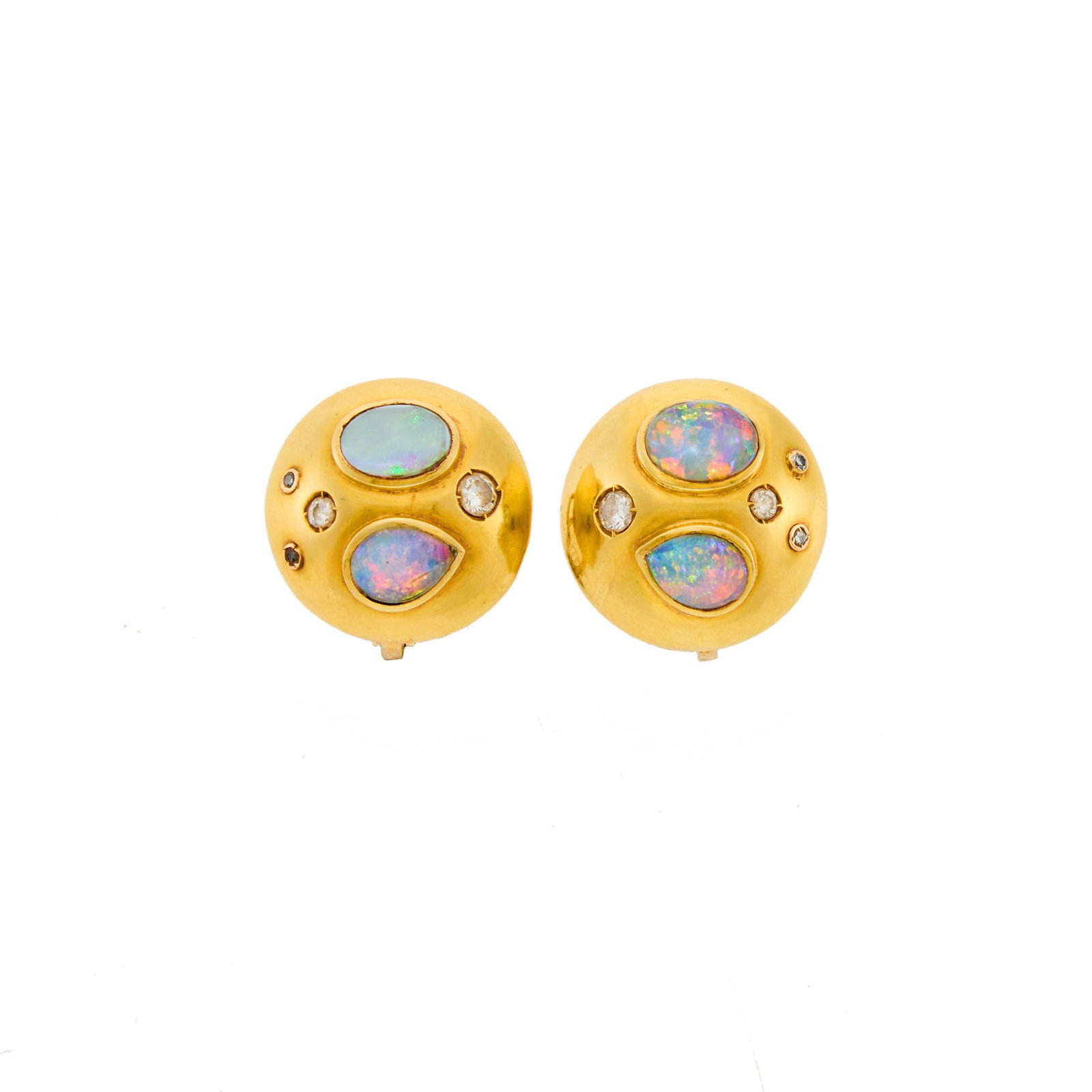 Pair of Gold, Opal, Colored Diamond and Diamond Earclips (1 of 1)