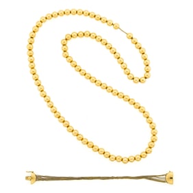 Gold Bead Necklace and Multistrand Gold Link Bracelet
