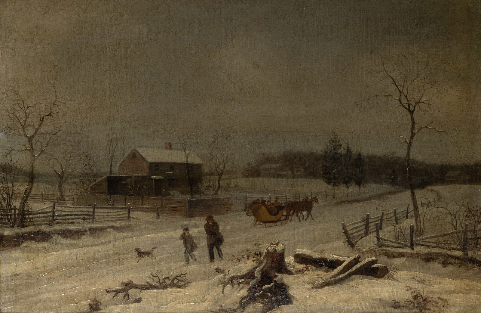 Thomas Birch: American, 1779-1851 A Winter in Pennsylvania Signed J. Birch (lr) Oil on canvas 18 1/8 x 27 3/16 inches (46 x 69 cm) Provenance: Whitney Museum of American Art, New York Exhibited: New York,