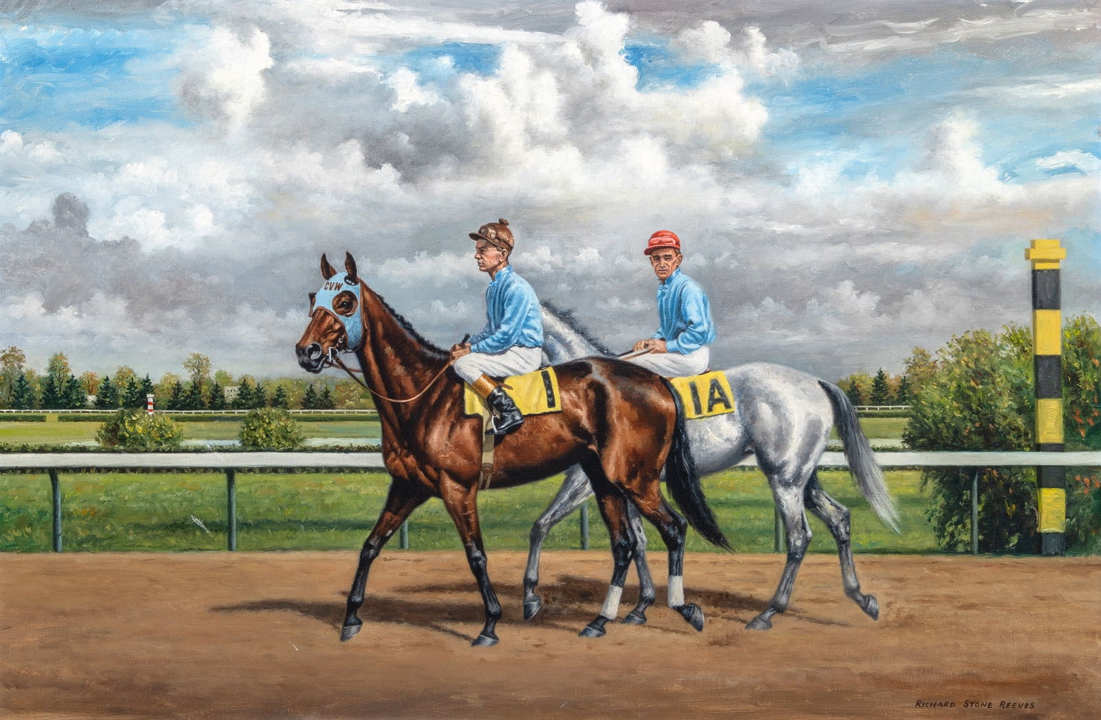 Richard Stone Reeves: American, 1919-2005 C.V. Whitney's Magic Forest Signed RICHARD STONE REEVES (lr) Oil on canvas 20 1/8 x 30 inches (51 x 76.2 cm) Magic Forest was the winner of the 1956 Gardenia Stakes (jockey: