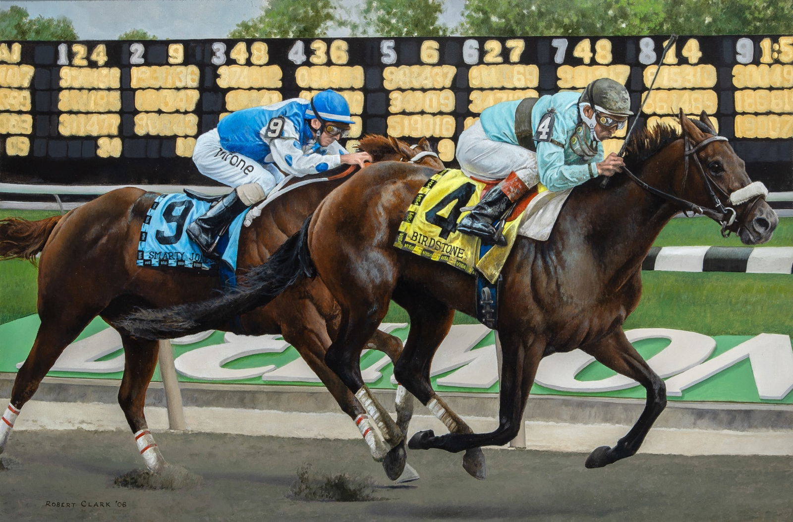 Robert Clark: American, 20th/21st Century Birdstone Takes the Lead, 2006 Signed and dated ROBERT CLARK '06 (ll) Oil on canvas 20 x 30 inches (50.8 x 76.2 cm) (Framed 28 1/4 x 38 1/8 inches) In overall good