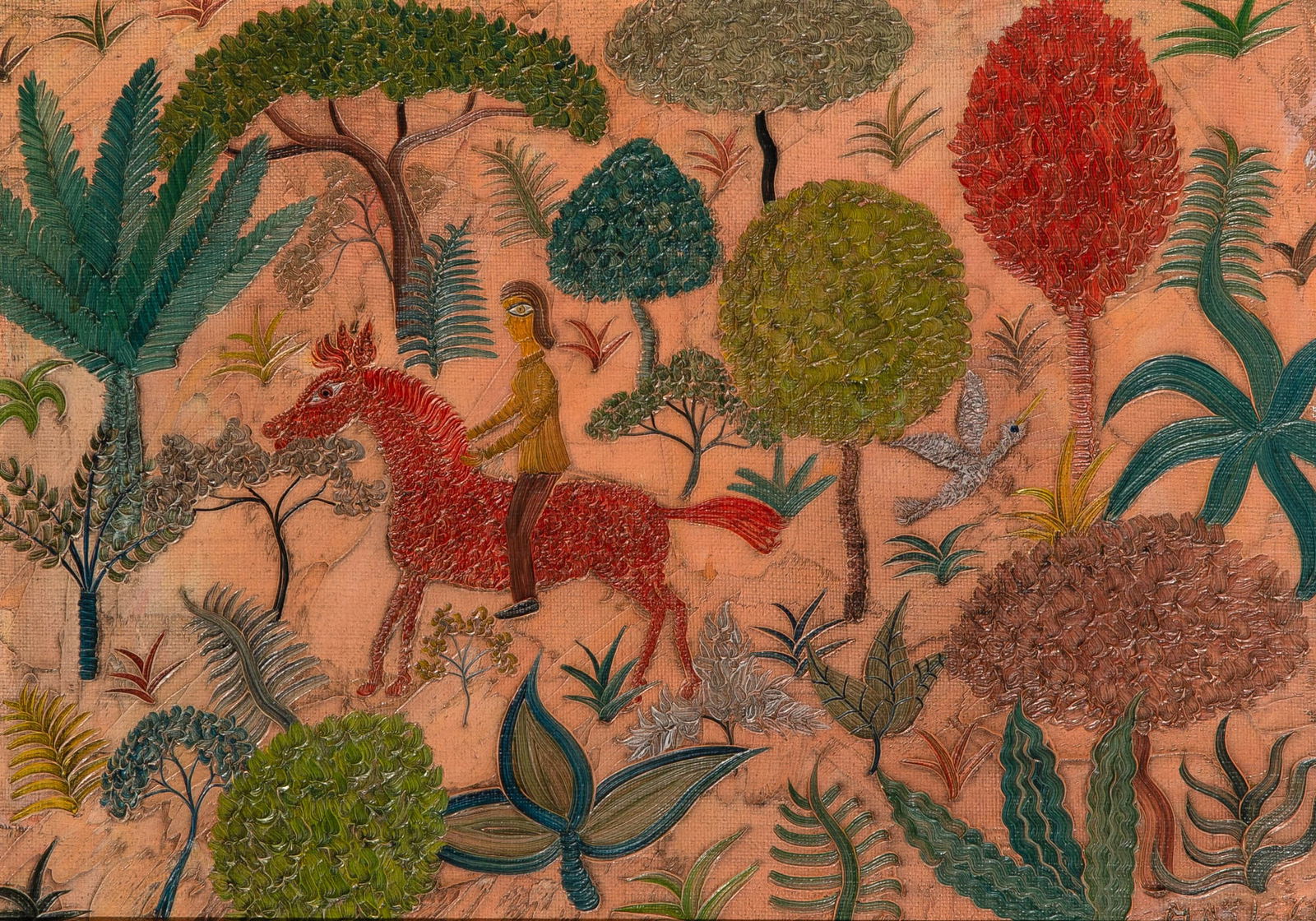 Henri Hecht Maik: French, 1922-1993 Rider in a Forest, 1967 Signed and dated Maik 67 (lr) Oil on canvas 9 1/2 x 13 inches (24.1 x 33 cm) Provenance: Wally F. Galleries, New York (Framed 17 3/8 x 21 1/2 inches) 