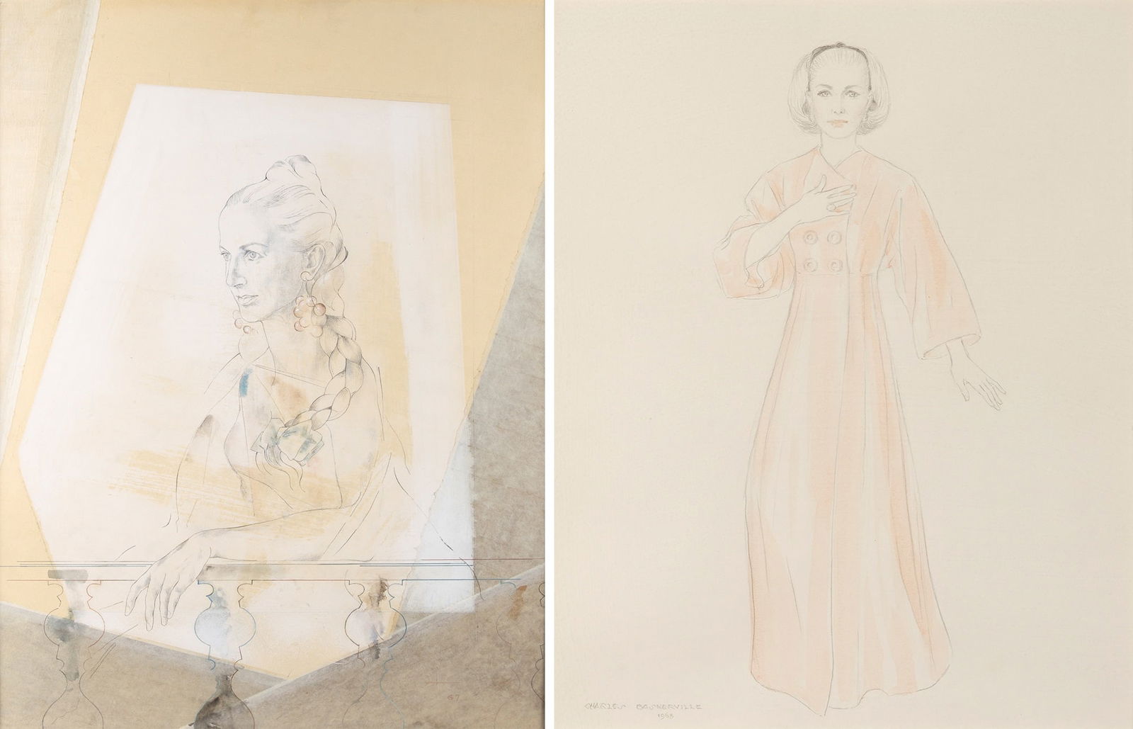 (i) Charles Baskerville, Jr.: American, 1896-1994Portrait of Marylou Whitney, 1965Signed and dated CHARLES BASKERVILLE/ 1965 (ll)Pencil and watercolor on paper15 5/8 x 12 5/8 inches (40 x 32 cm)(ii) 20th Century School
