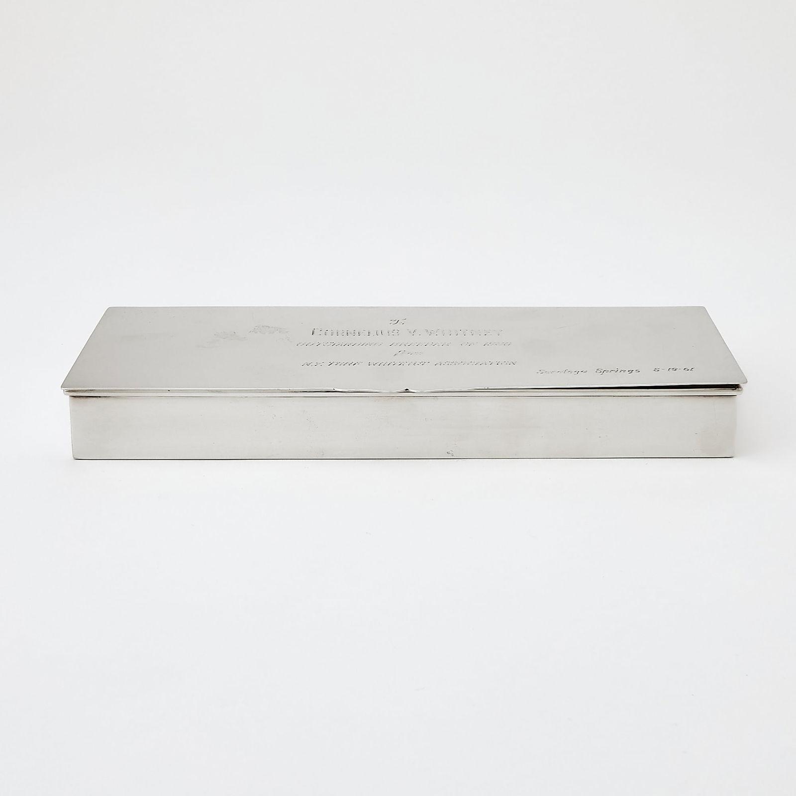 American Sterling Silver Presentation Cigarette Box, Engraved for C. V. Whitney (1 of 6)