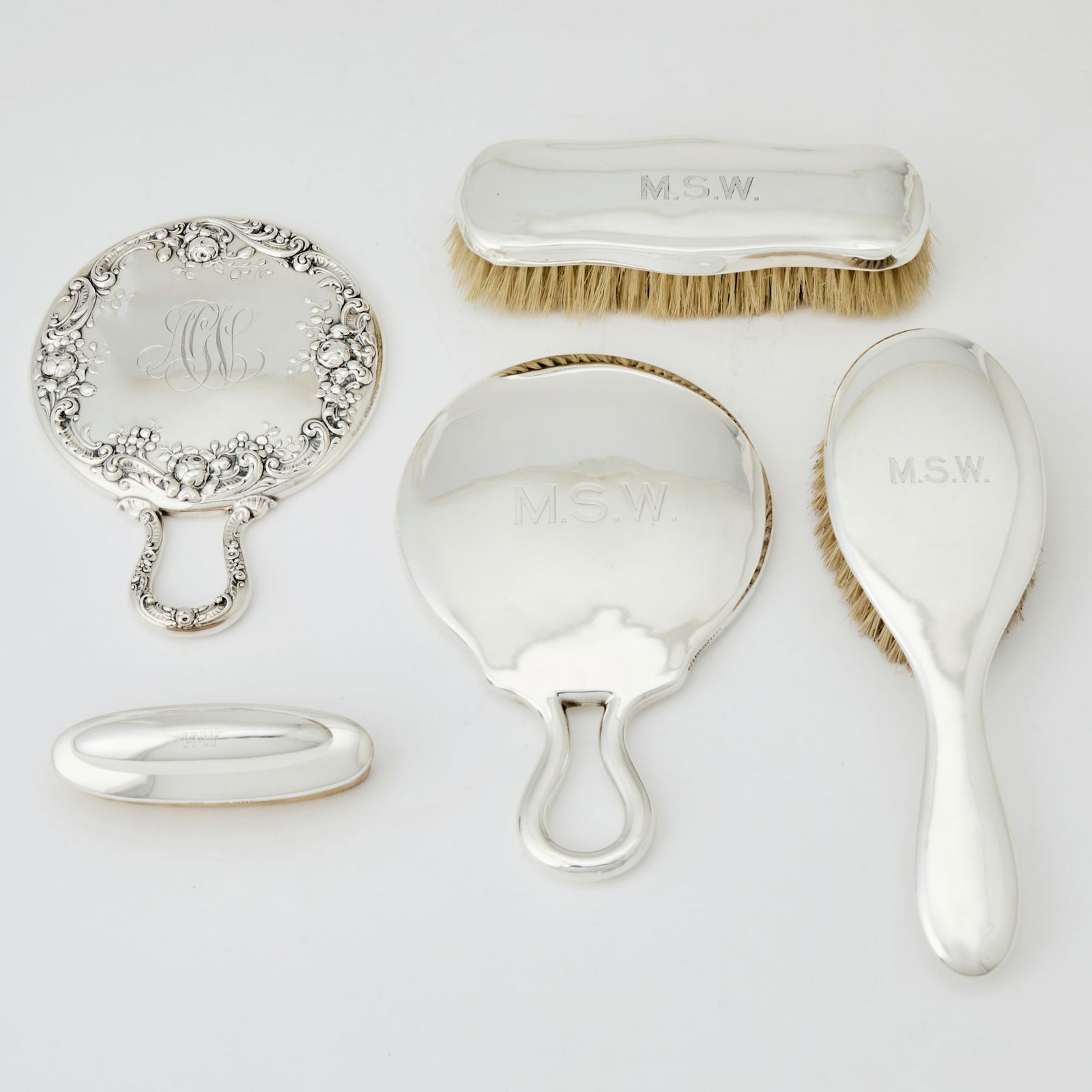 Group of Silver Dressing Table Items, Variously Engraved with Whitney Monograms (1 of 5)