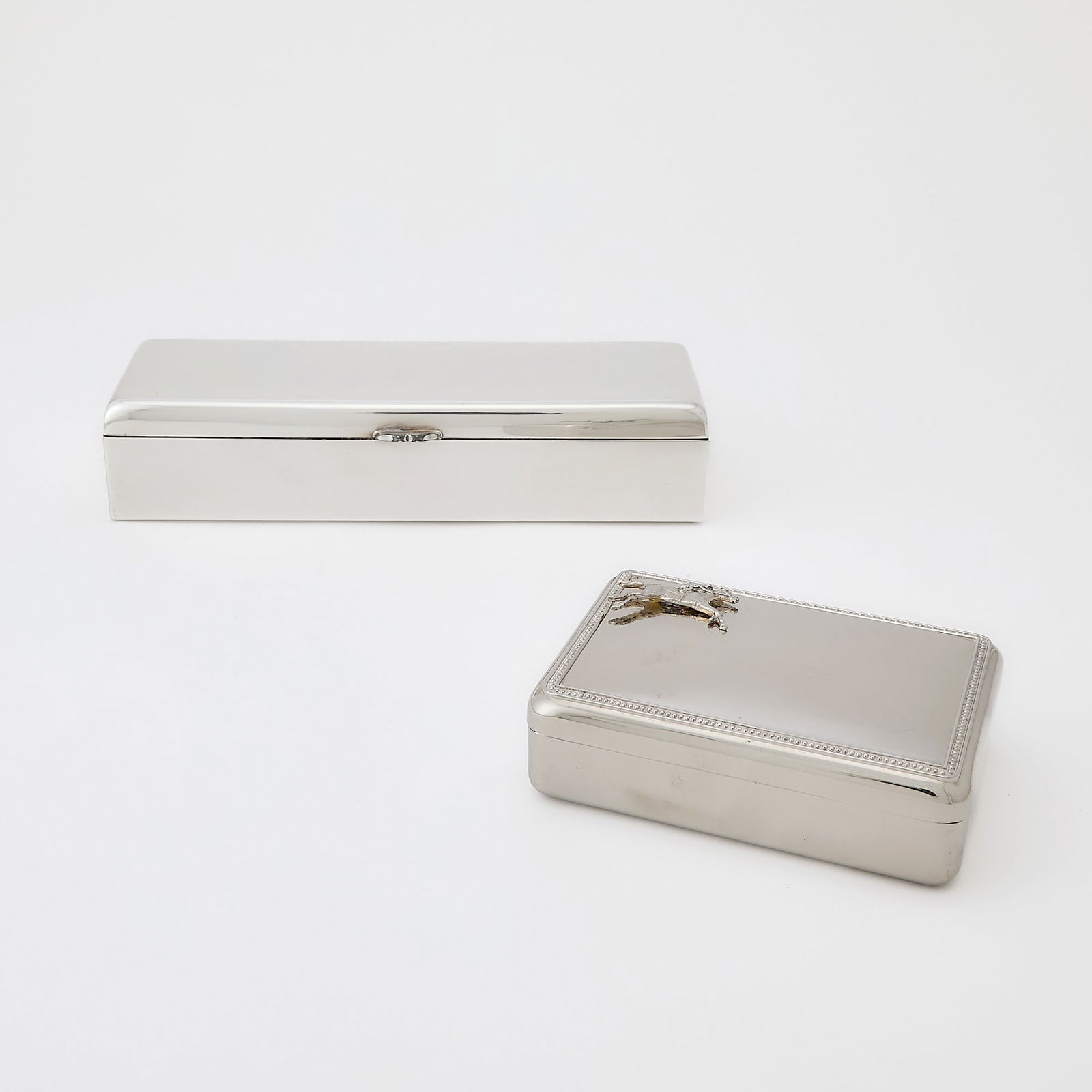 Two Silver Plated Cigarette Boxes, One Engraved for Marylou Whitney (1 of 6)