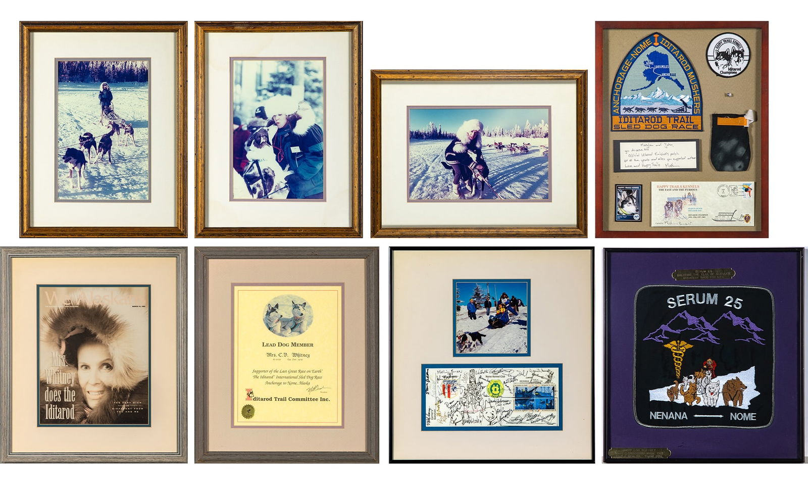 Four photographs of Marylou Whitney at the Iditarod Sled Dog Race (1 of 9)