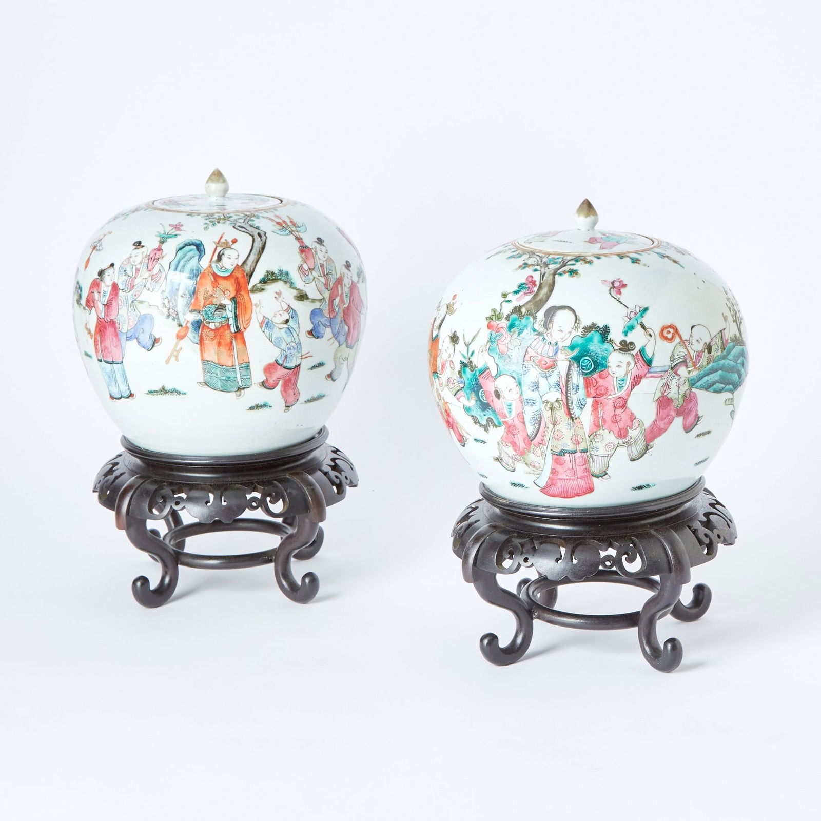 Pair of Chinese Enameled Porcelain Jars and Covers (1 of 5)