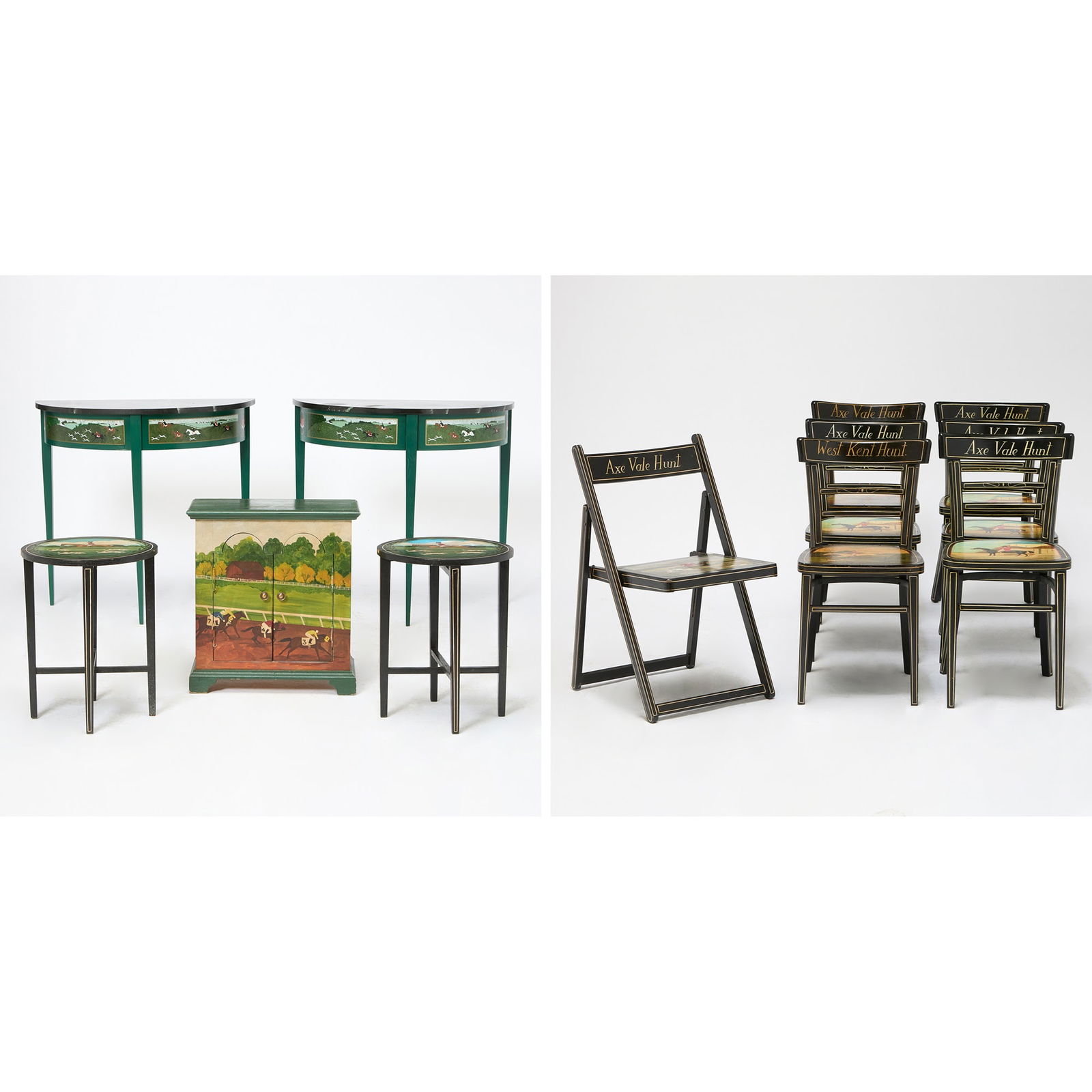 Group of Twelve Horse Racing Themed Painted Furniture Pieces (1 of 14)