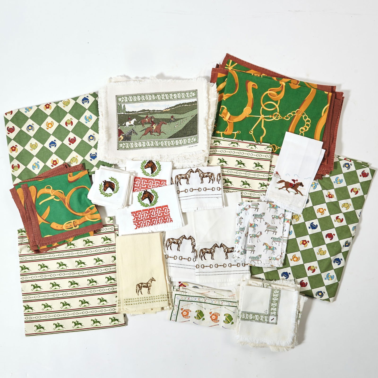 Group of Equestrian Theme Embroidered Hand Towels: 20th Century