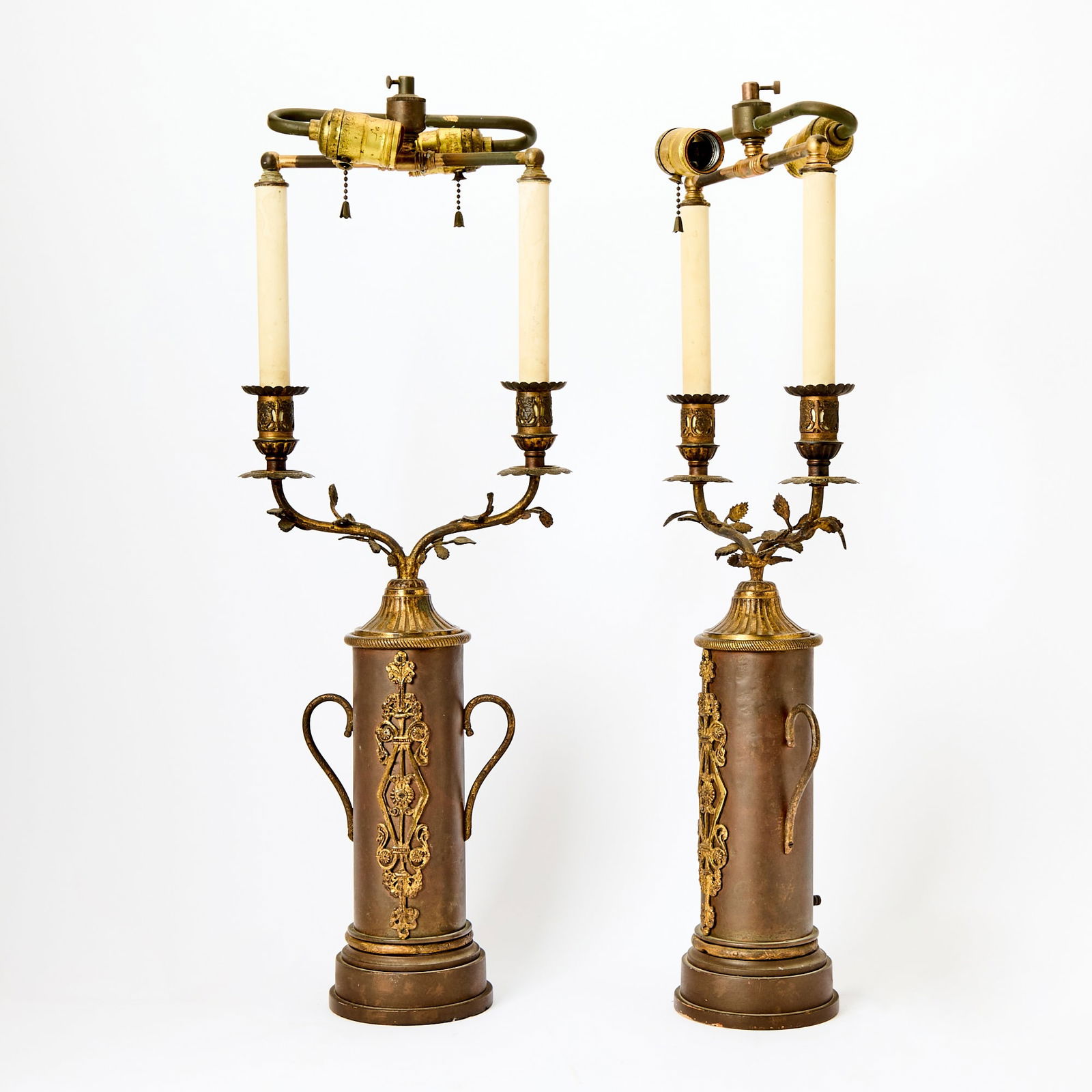 Pair of French Gilt and Patinated Metal Lamps (1 of 4)