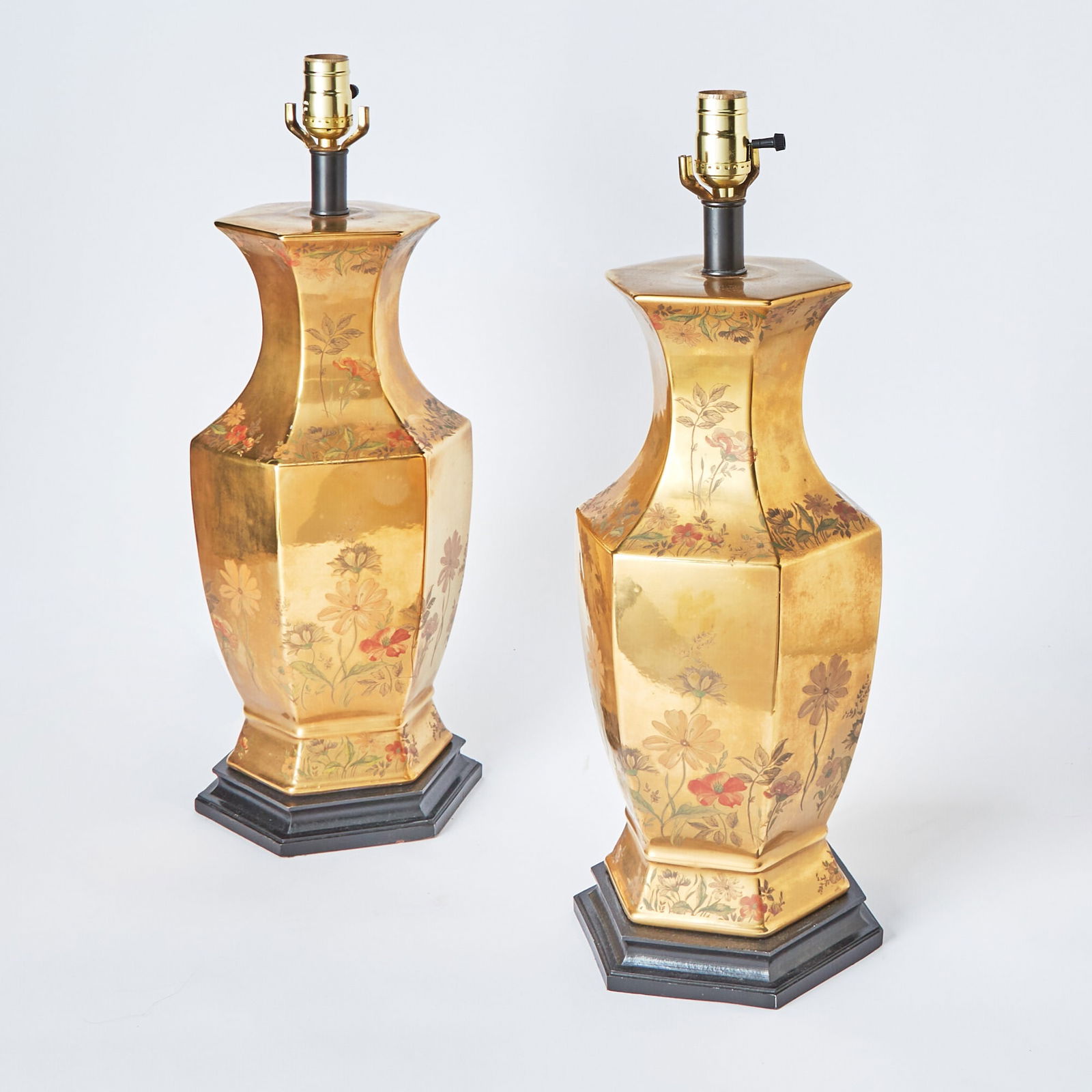 Pair of Chinese Style Gilt Porcelain Table Lamps (1 of 2)