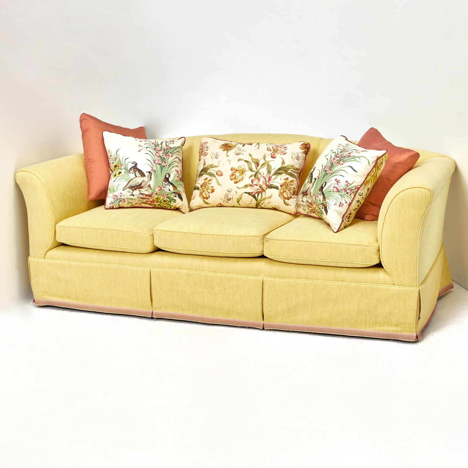 Modern Upholstered Sofa: Height 32 1/2 inches, width 82 inches, depth 37 inches. 
