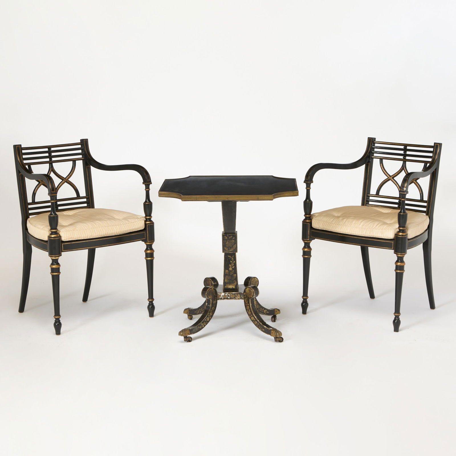 Pair of Regency Style Ebonized Open Armchairs (1 of 9)
