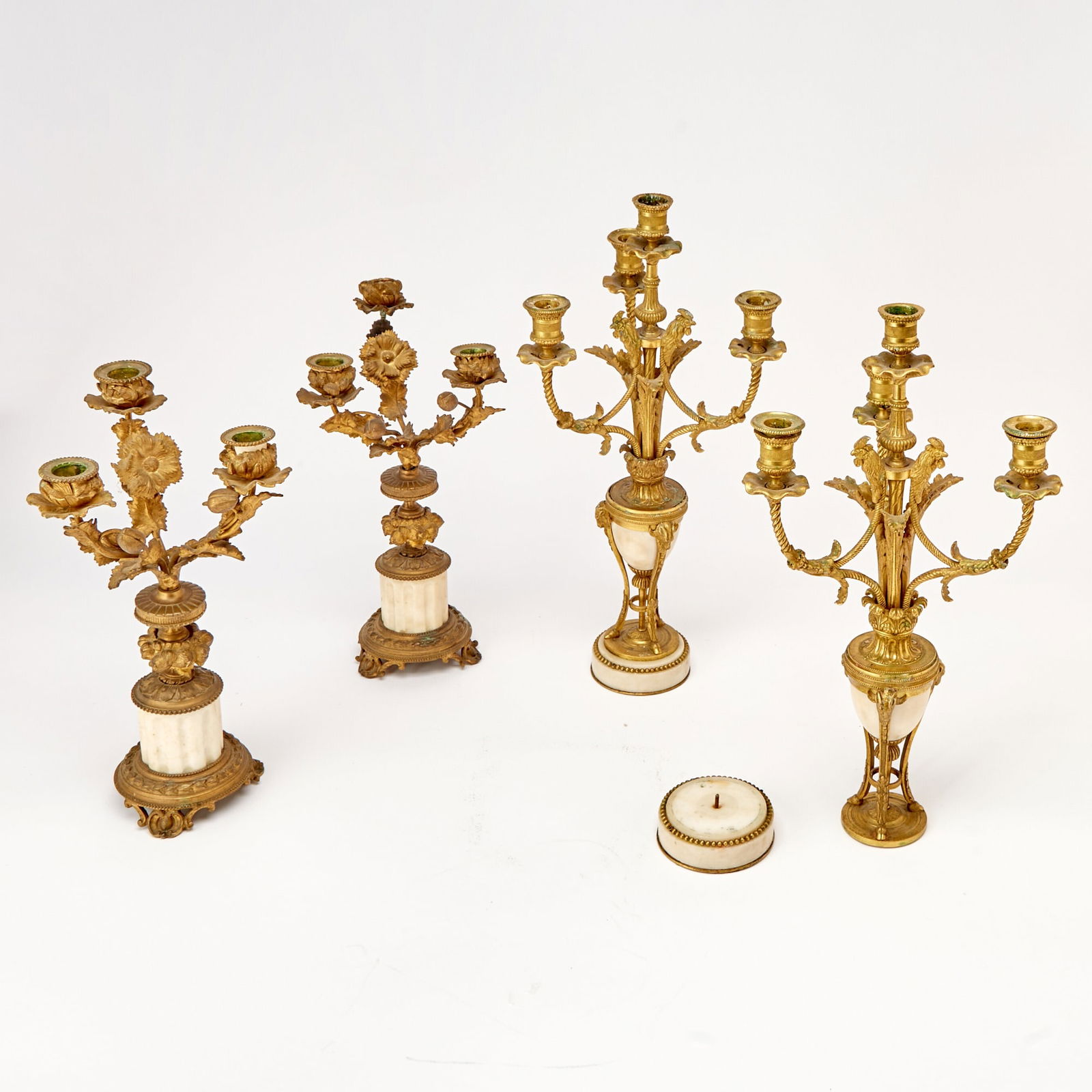Pair of Louis XVI Style Gilt-Metal and Marble Four-Light Candelabra (1 of 3)