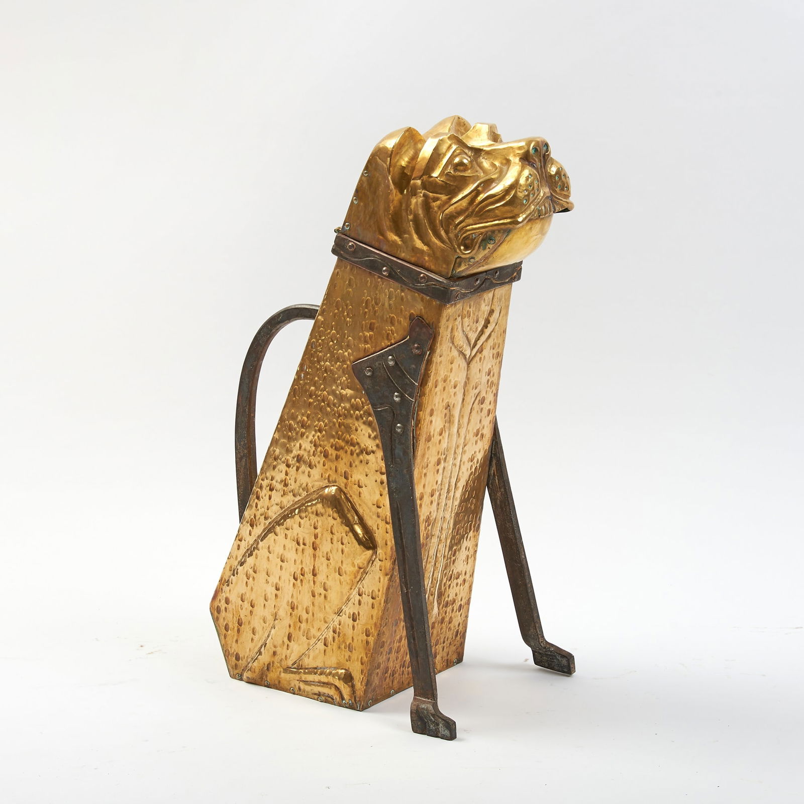 Iron and Brass Seated Bulldog-Form Kindling Bin (1 of 6)