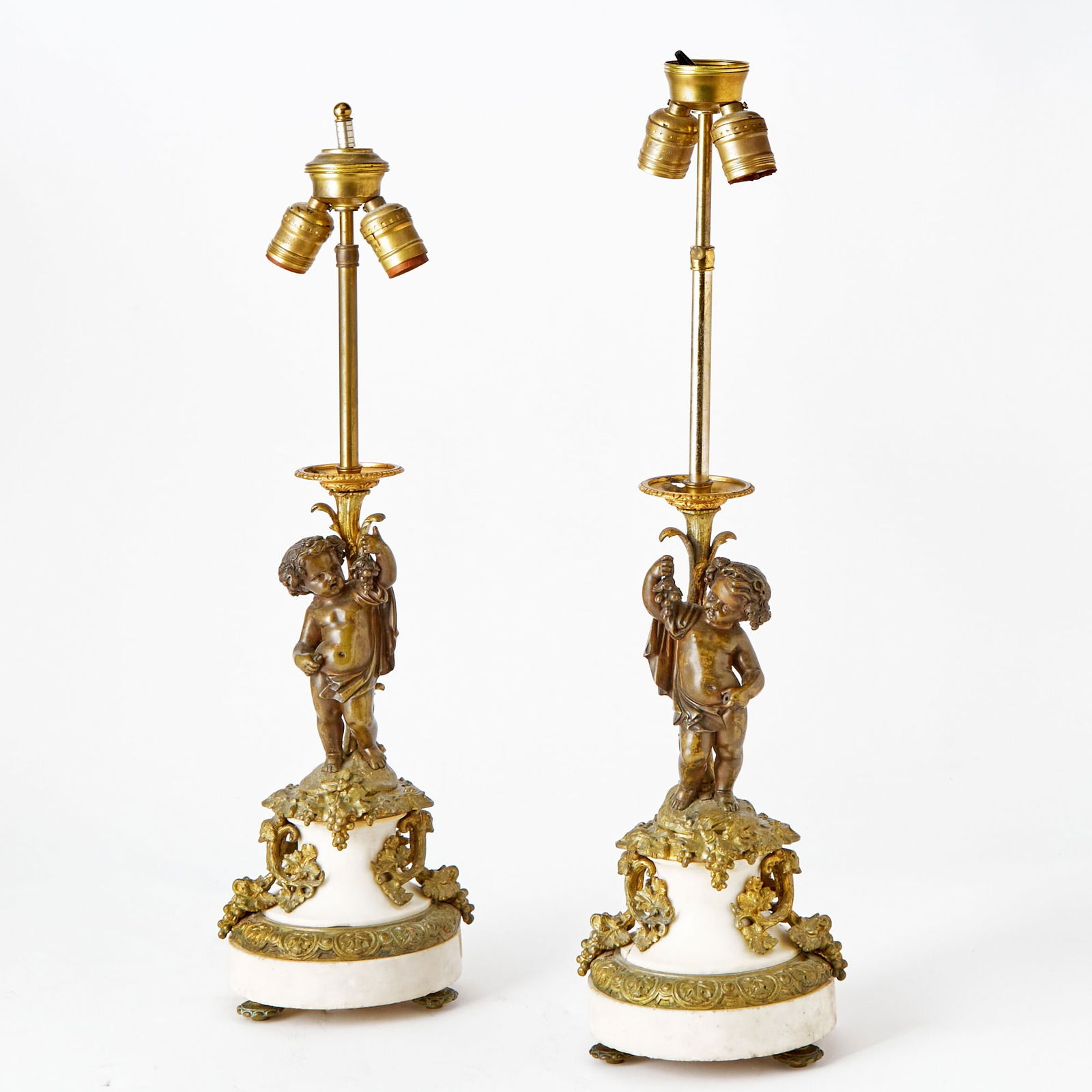 Pair of Louis XV Style Patinated Metal and Marble Figural Table Lamps (1 of 3)