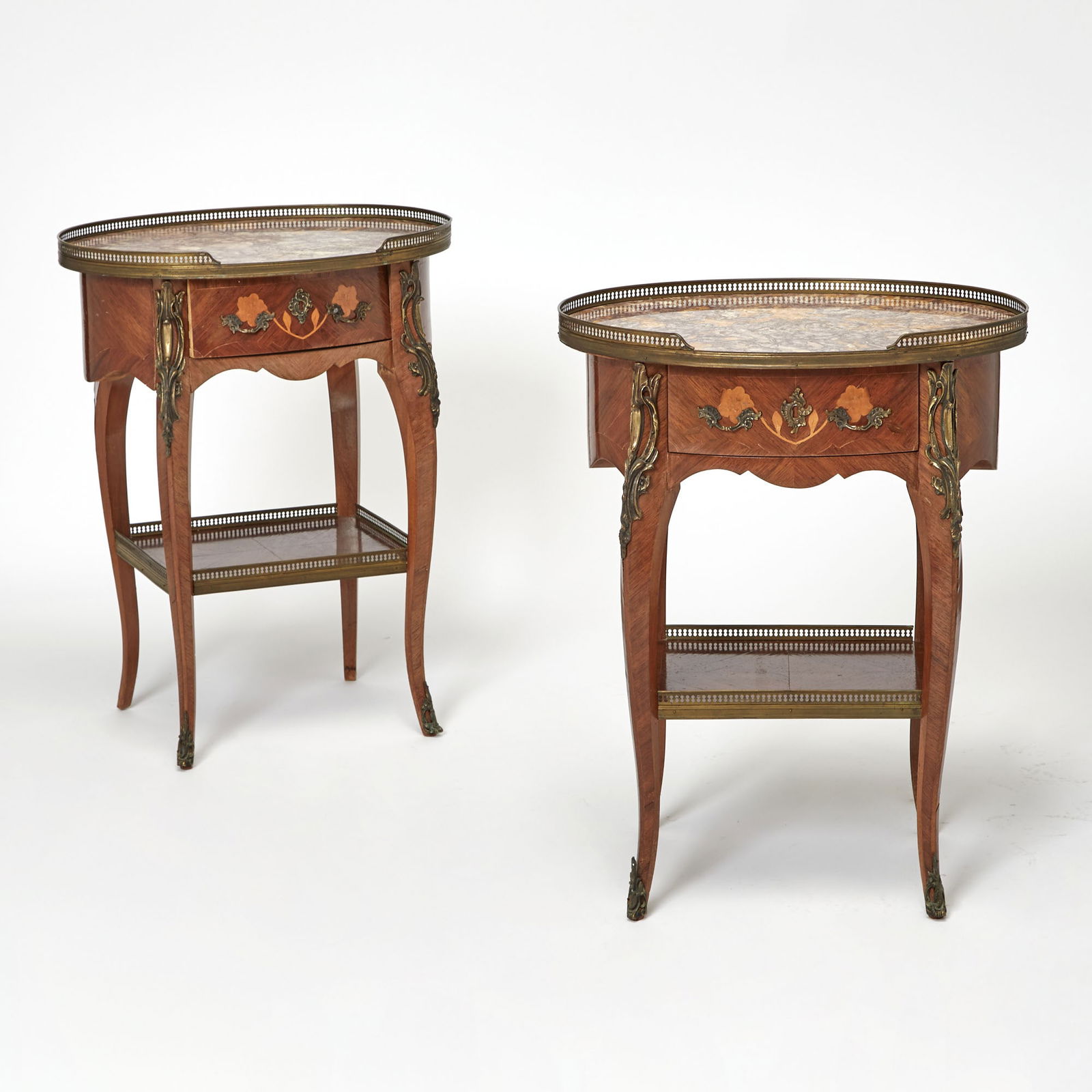 Pair of Louis XVI Style Marble Top Parquetry Side Tables (1 of 3)