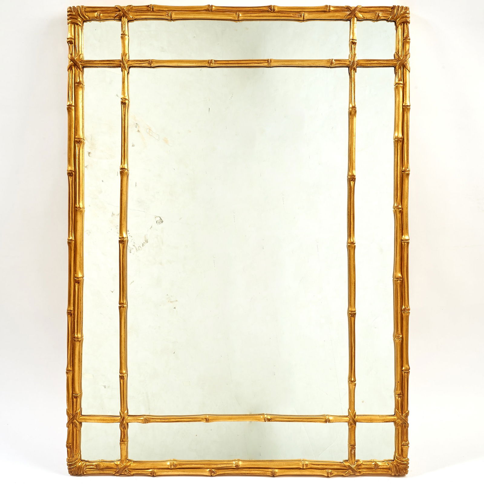 Regency Style Giltwood Faux Bamboo Mirror: Late 20th century Height 32 inches, width 44 inches.