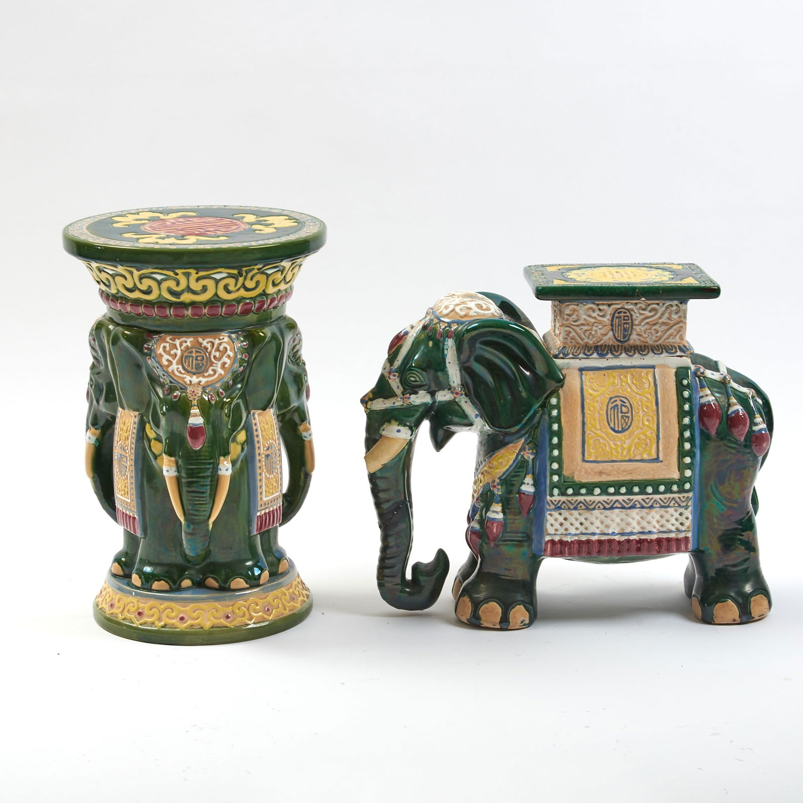 Two Green Glazed Ceramic Elephant-Form Garden Seats (1 of 8)