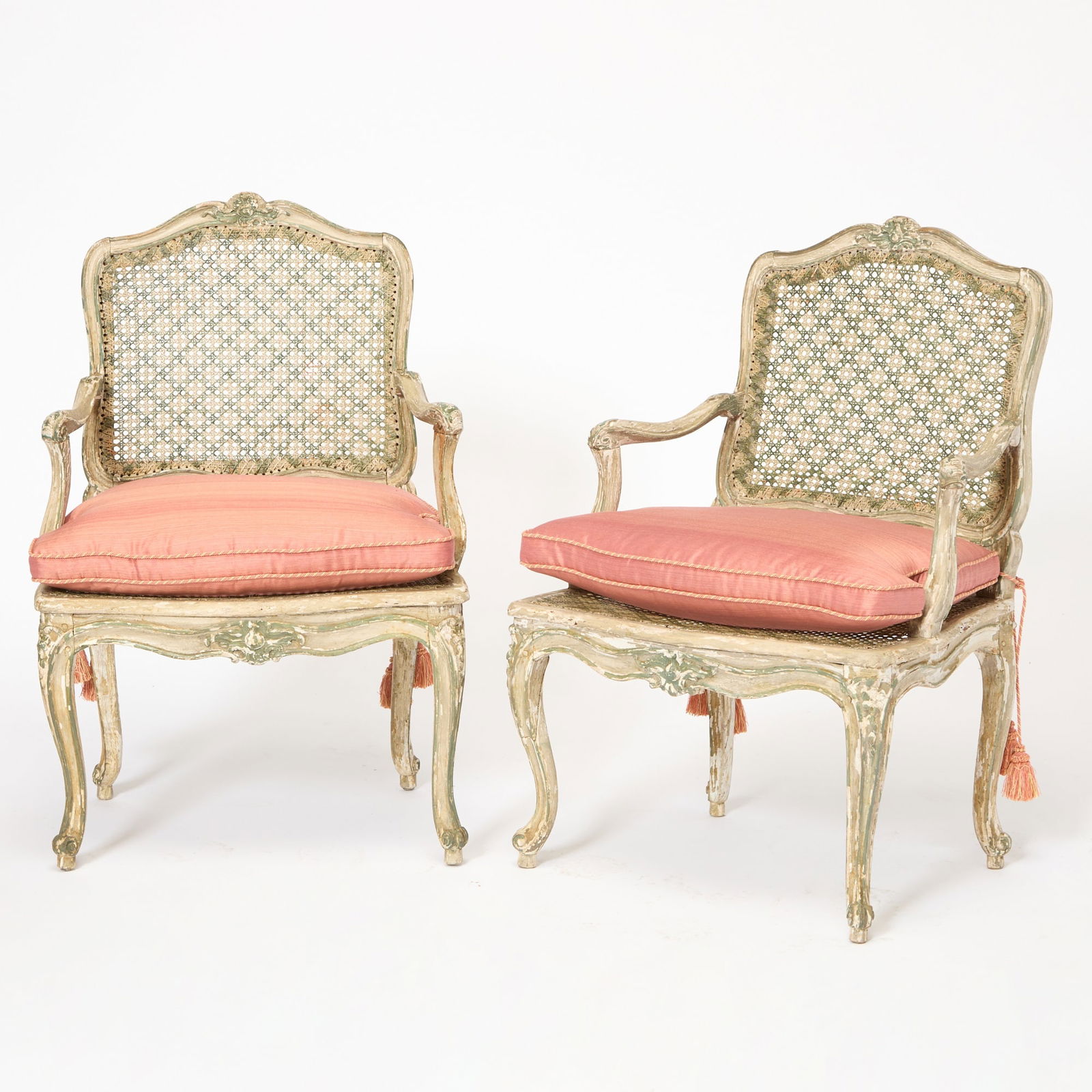 Pair of Louis XV Style Painted and Caned Fauteuils (1 of 7)
