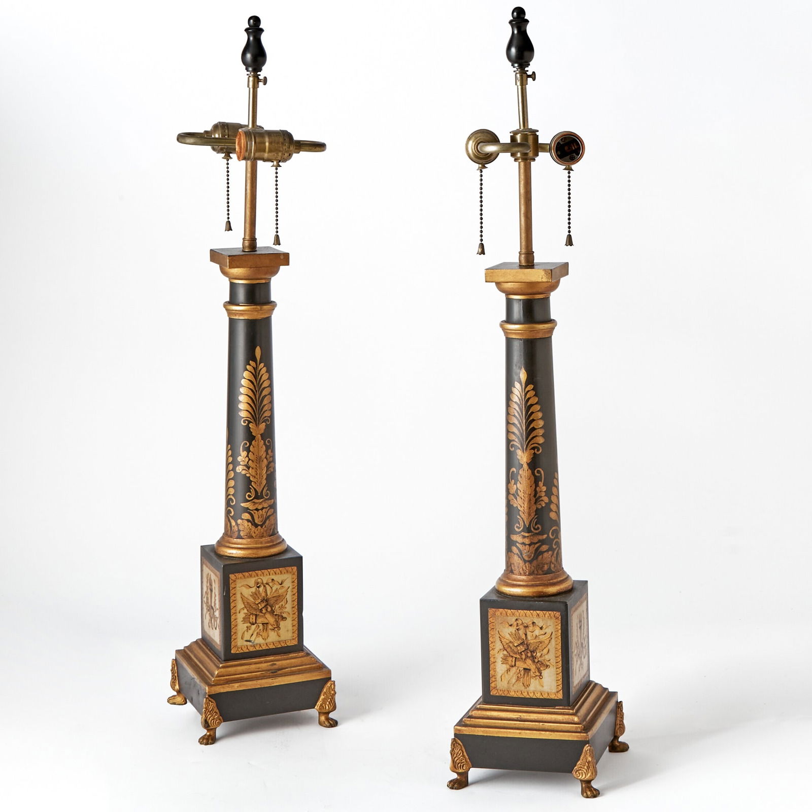 Pair of French Empire Style Black and Gold Tôle Table Lamps (1 of 2)