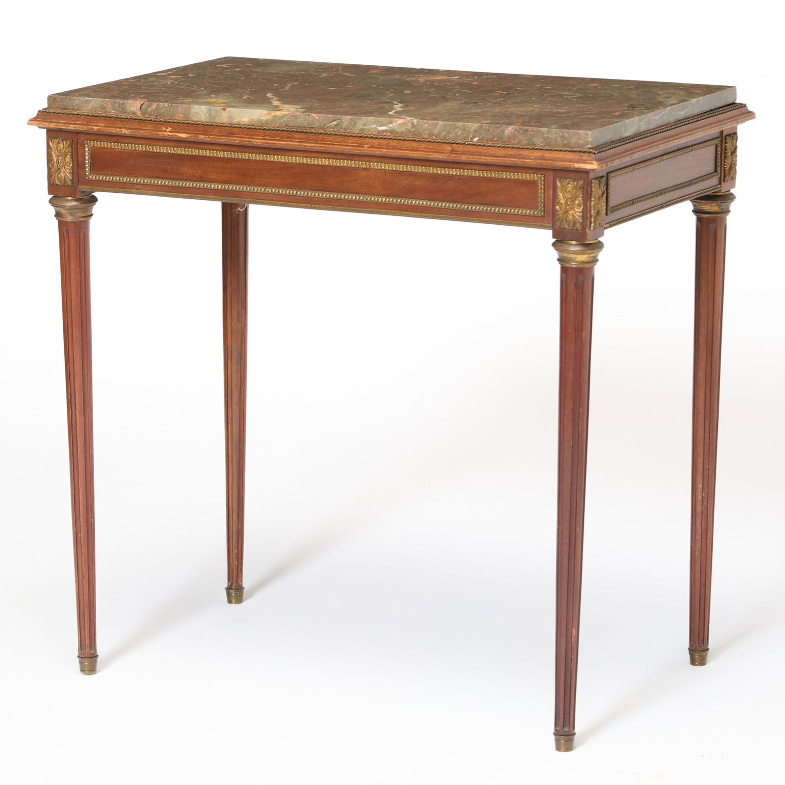 Louis XVI Style Marble Top Gilt Metal Mounted Mahogany Side Table (1 of 4)