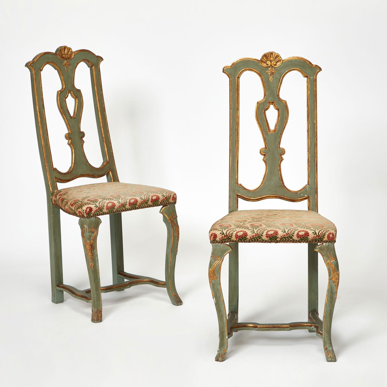 Pair of Italian Rococo Style Upholstered Painted Wood Side Chairs (1 of 2)