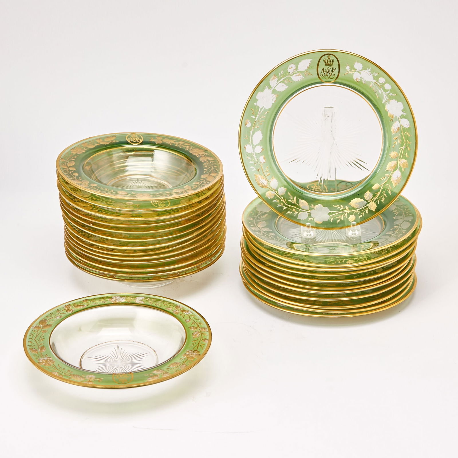 Blown, Cut, Gilt Decorated and Monogrammed Glass Partial Dinner Service (1 of 2)