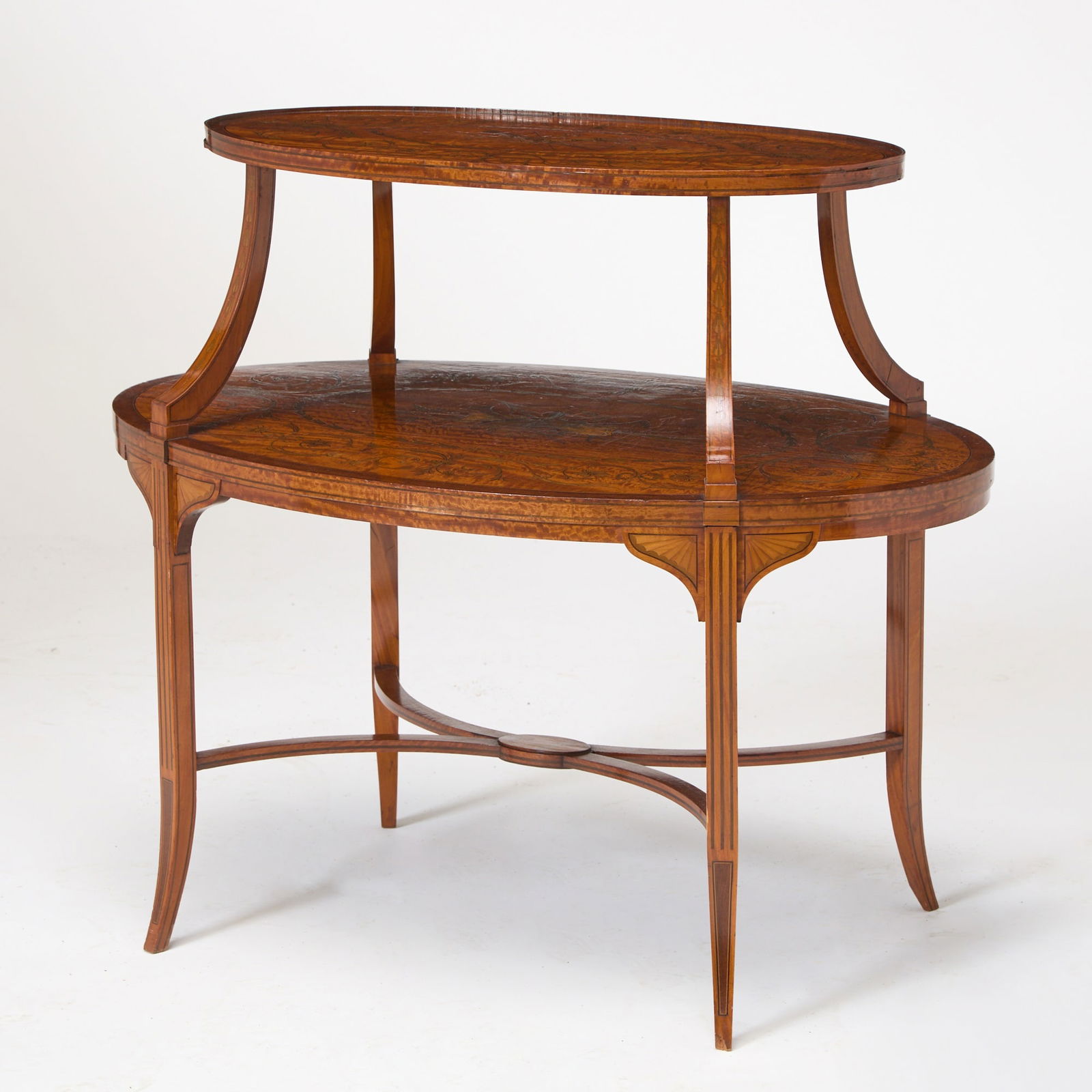 George III Style Paint Decorated Satinwood Two-Tier Side Table (1 of 4)