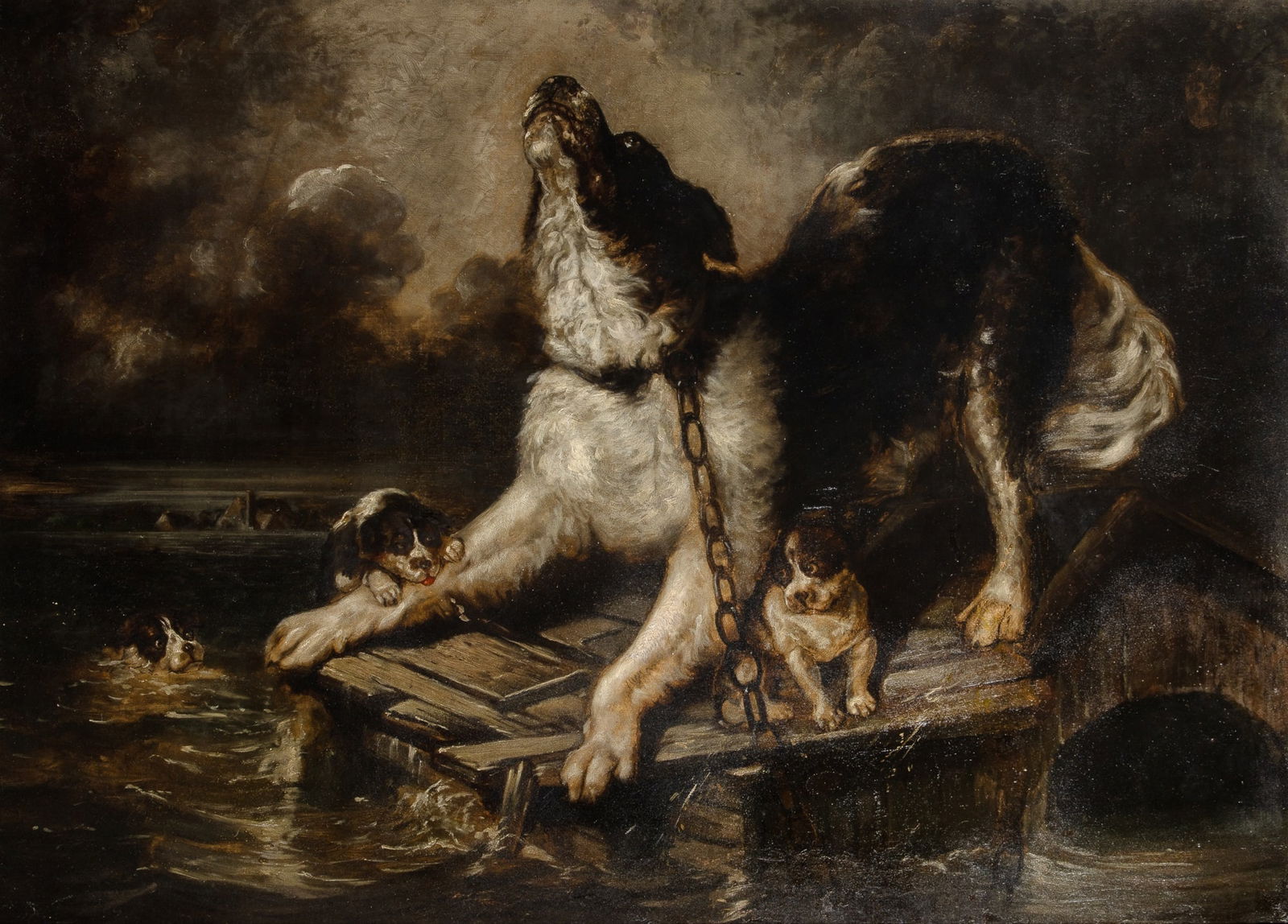 After Carl Fredrik Kiorboe: The Flood Oil on canvas 28 1/4 x 38 1/2 inches (71.7 x 97.8 cm) (Framed 34 1/8 x 44 3/4 inches) Lined; not examined out of its frame; scattered inpainting, mainly in the foreground and background,