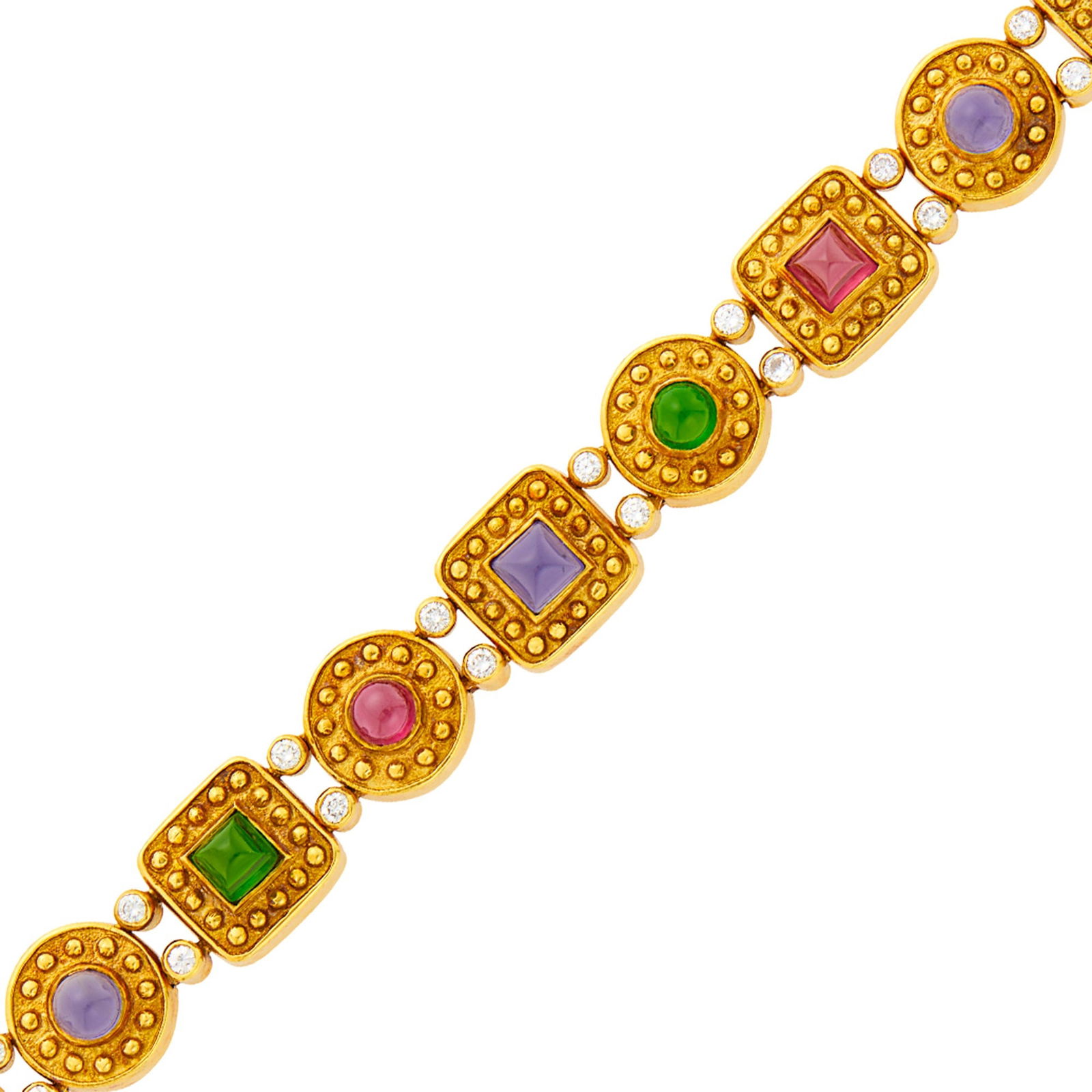 Gold, Cabochon Colored Stone and Diamond Bracelet (1 of 2)