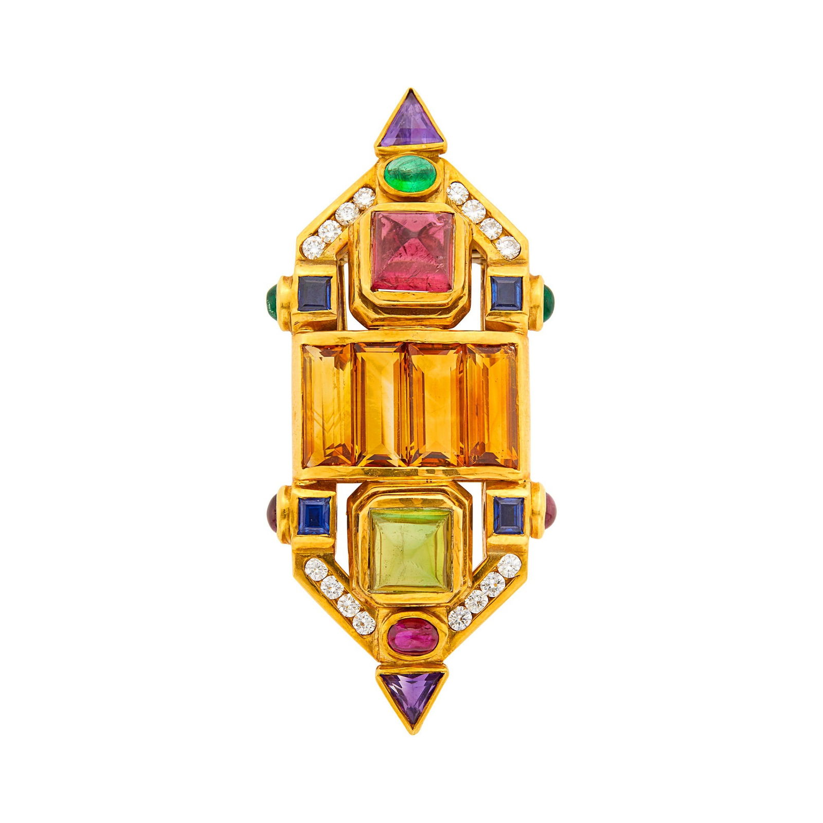 Gold, Gem-Set and Diamond Clip-Brooch (1 of 1)
