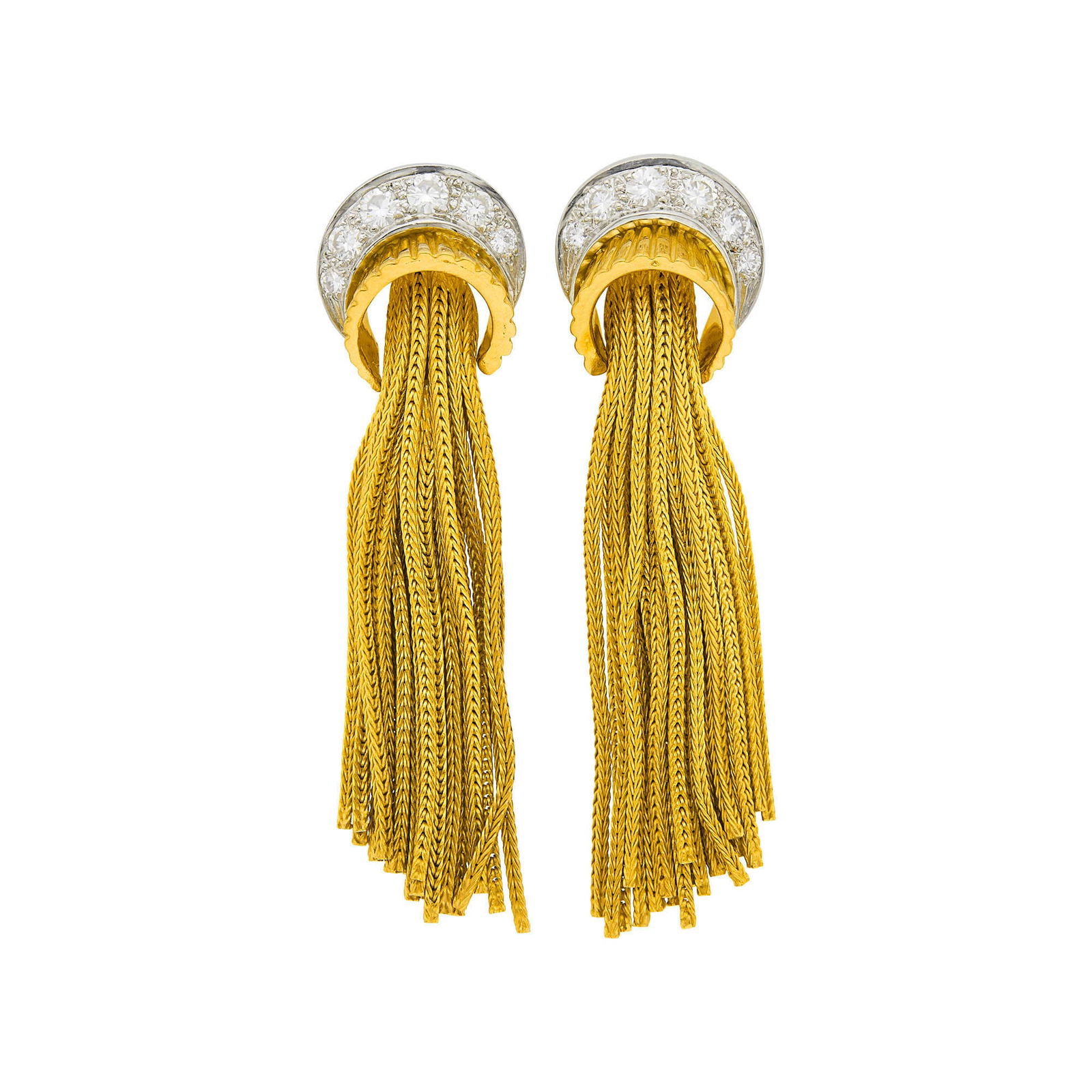 Pair of Gold, Platinum and Diamond Fringe Earrings (1 of 1)