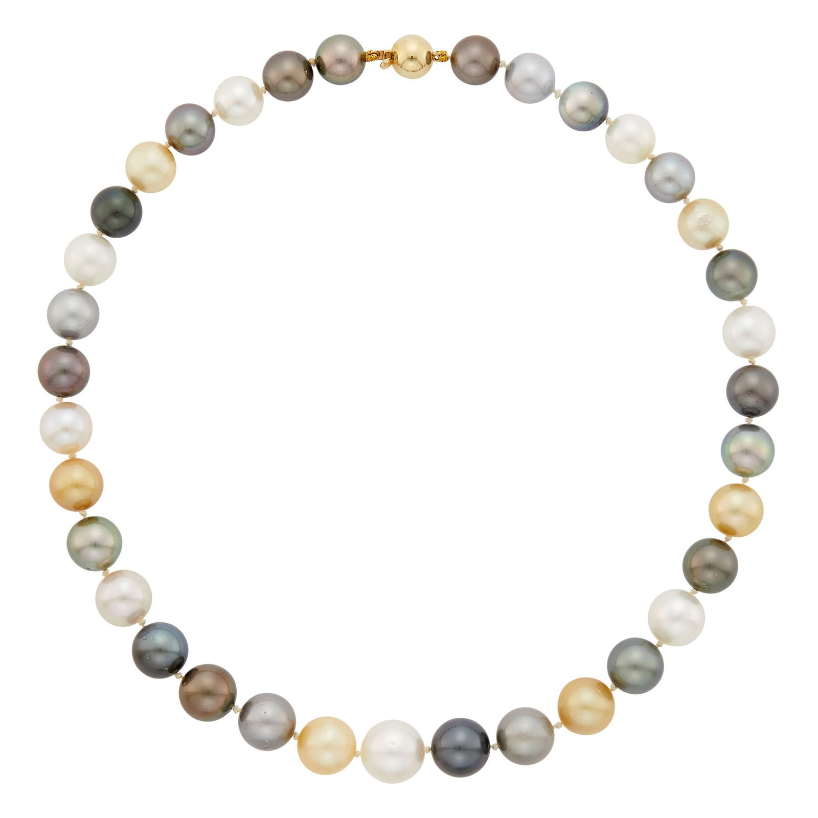 South Sea, Tahitian Gray and Golden Cultured Pearl Necklace with Gold Clasp (1 of 1)
