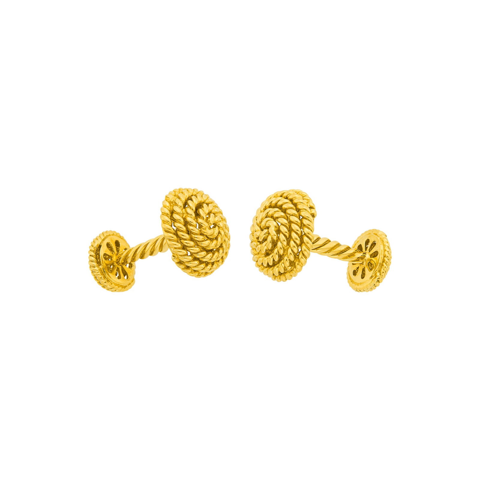 Tiffany & Co. Pair of Gold Twisted Spiral Cufflinks: 18 kt., signed T & Co., ap. 9.4 dwts. With signed pouch and box. Diameters 9/16 and 3/8 inch.