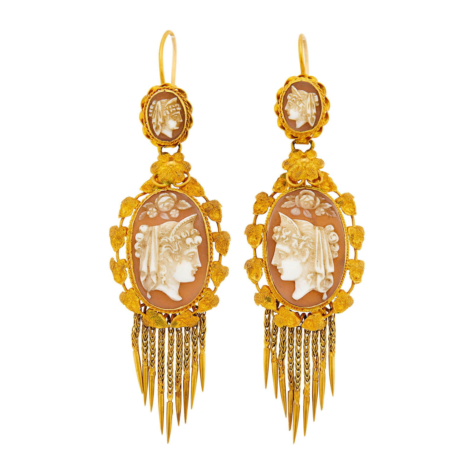 Pair of Antique Gold and Hardstone Cameo Fringe Pendant-Earrings (1 of 1)
