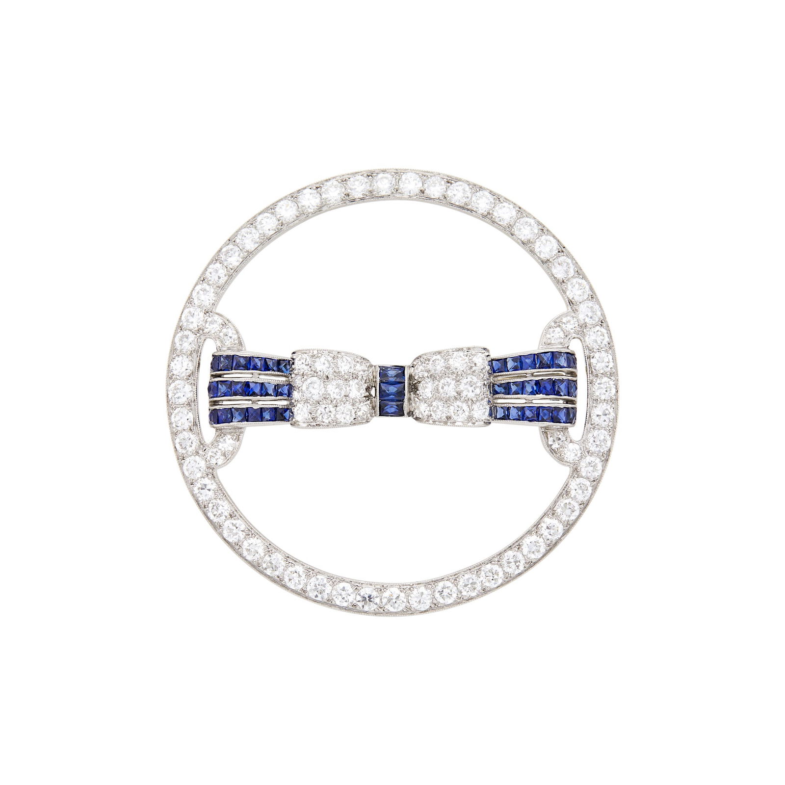 Platinum, Diamond and Sapphire Circle Brooch (1 of 1)