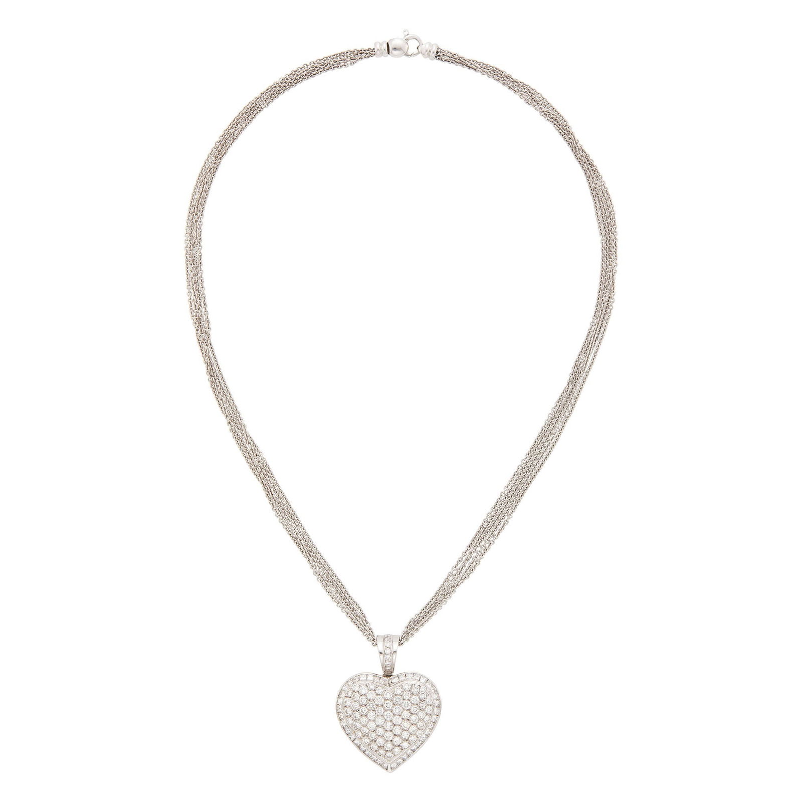 White Gold and Diamond Heart Pendant with Multistrand Chain Necklace (1 of 2)
