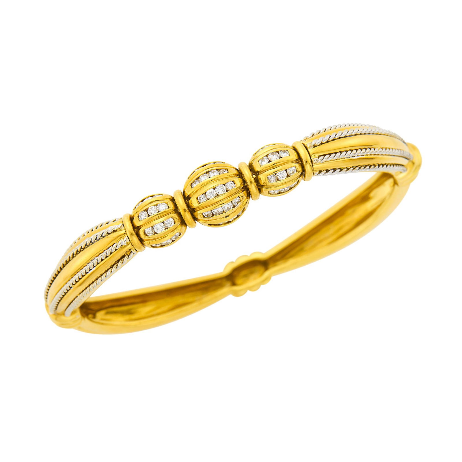 Two-Color Gold and Diamond Bangle Bracelet (1 of 1)