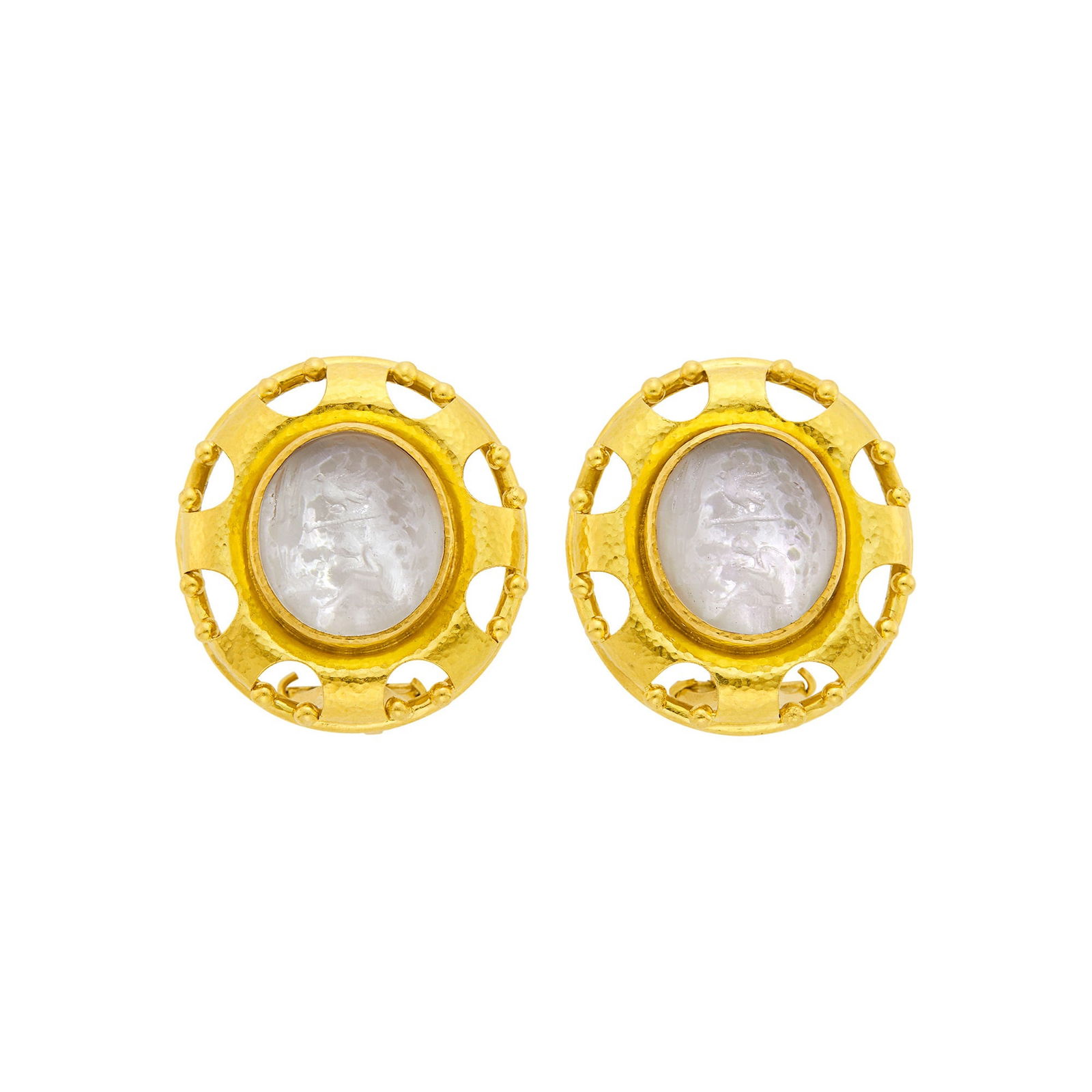 Elizabeth Locke Pair of Hammered Gold, Venetian Glass Intaglio and Mother-of-Pearl Earclips (1 of 1)