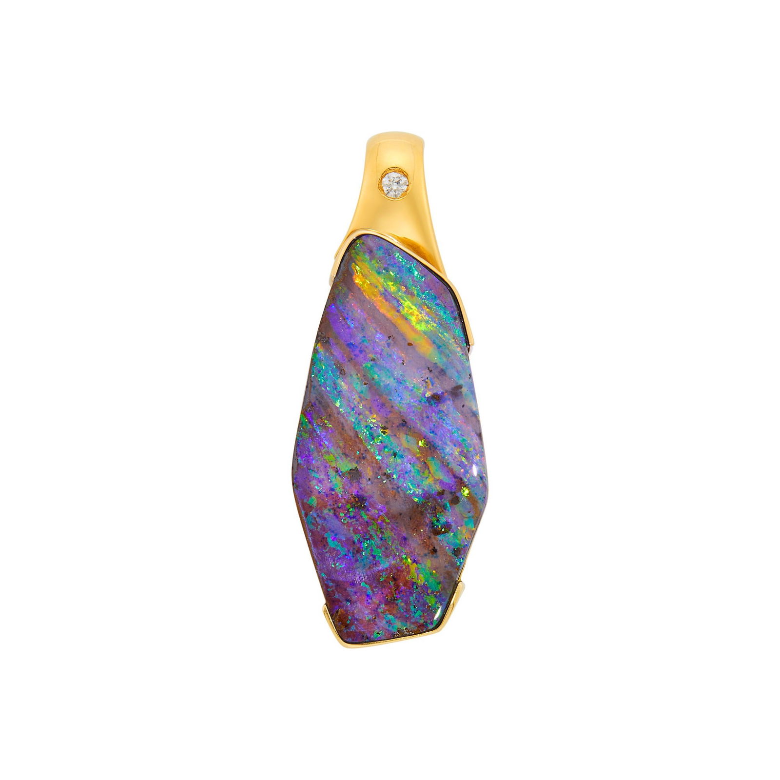 Gold, Boulder Opal and Diamond Pendant (1 of 1)