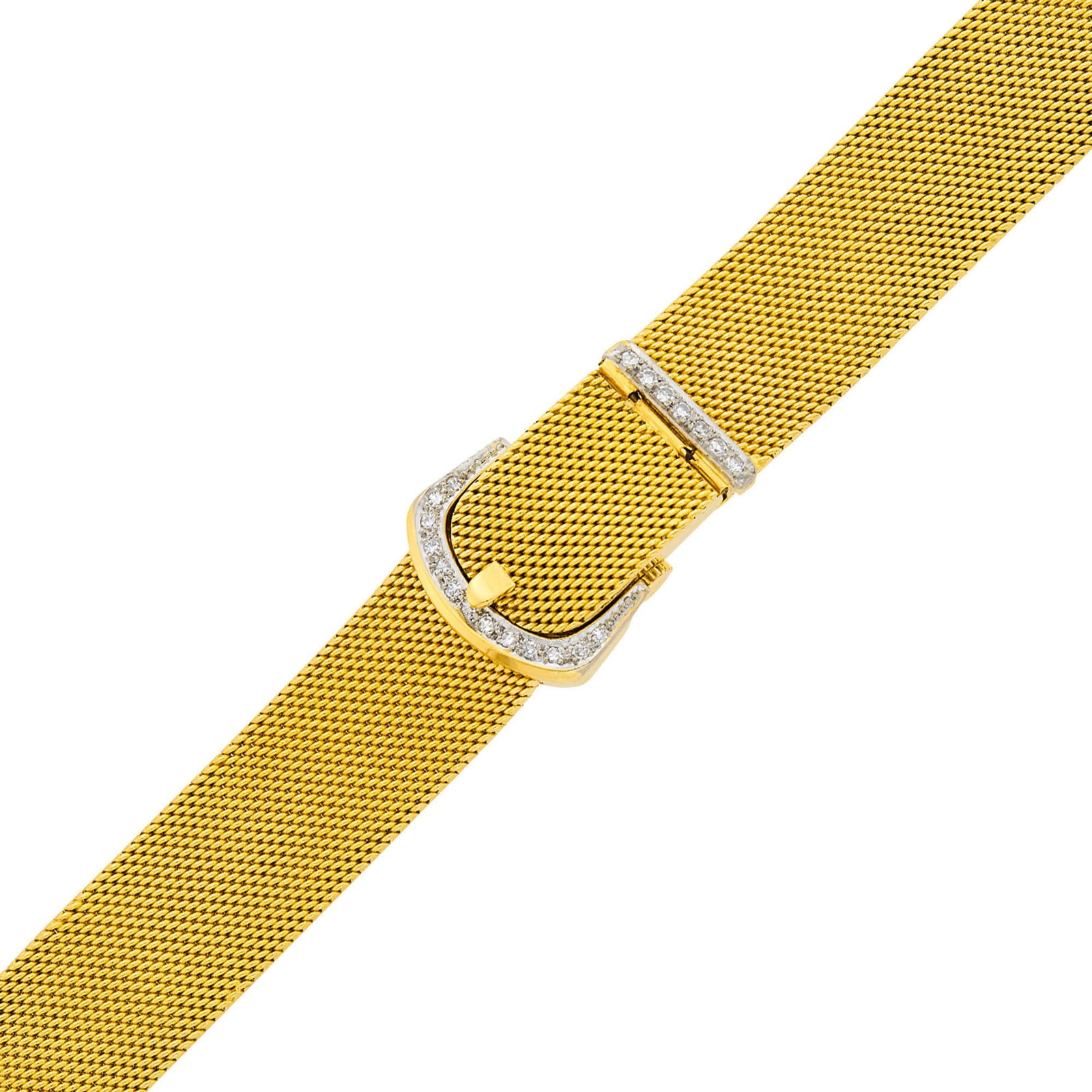 Two-Color Gold and Diamond Buckle Mesh Bracelet-Watch (1 of 2)