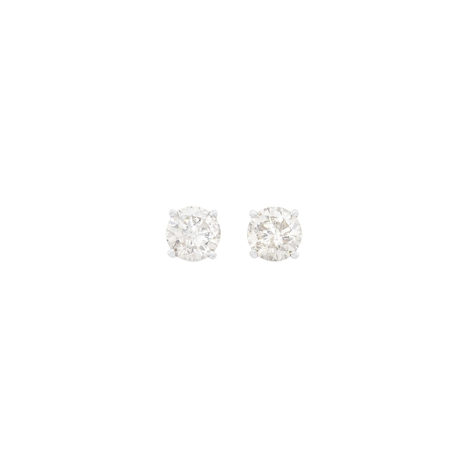 Pair of White Gold and Colored Diamond Stud Earrings: 14 kt., 2 round light brown and light orangy brown diamonds weighing 5.25 cts. The diamonds have been weighed and not been tested for treatment. 2.76 cts., and 2.50 cts. Diamonds: faint brown to light
